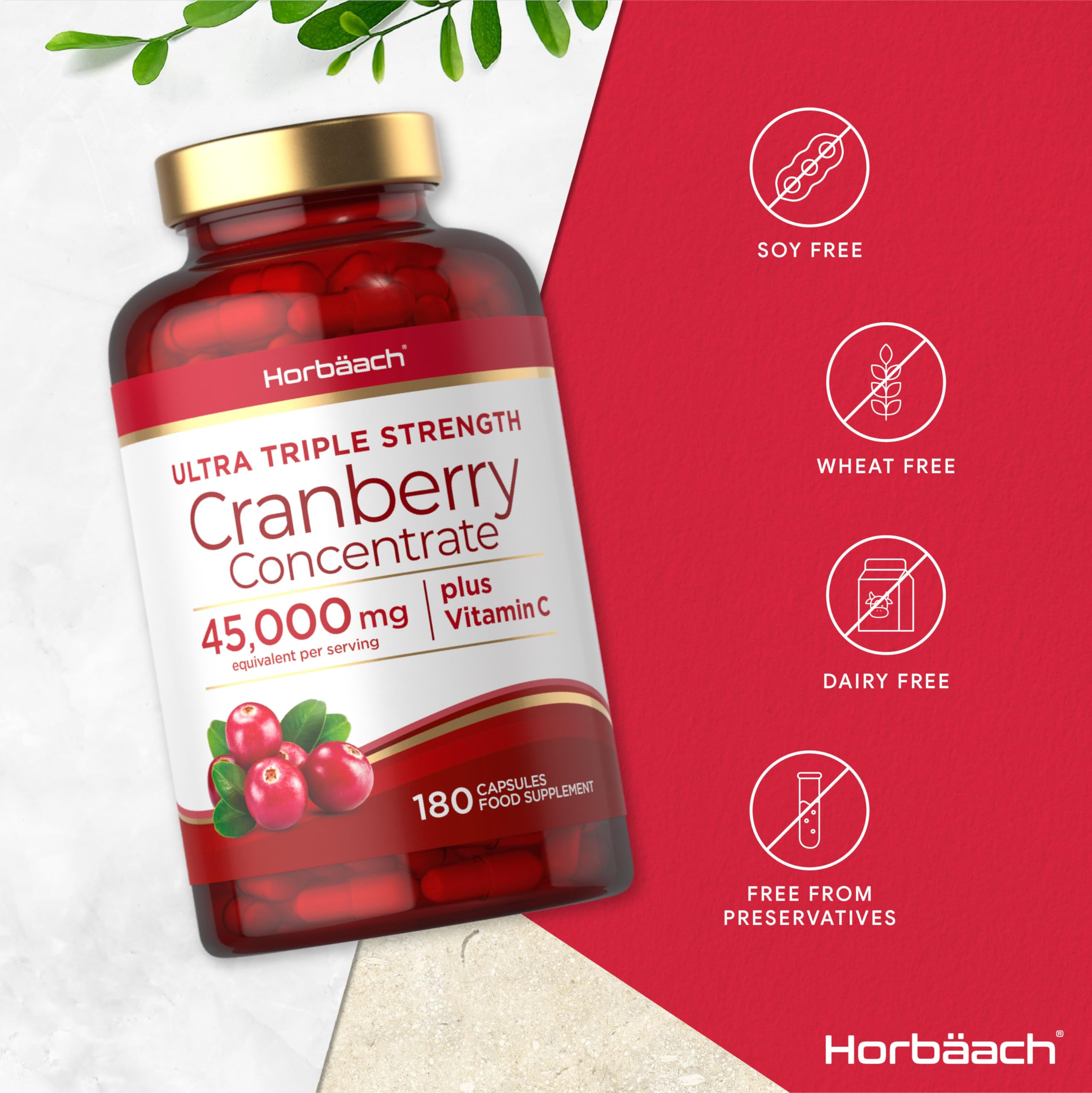 Cranberry Capsules 45,000 mg | High Strength Cranberry Extract with Vitamin C