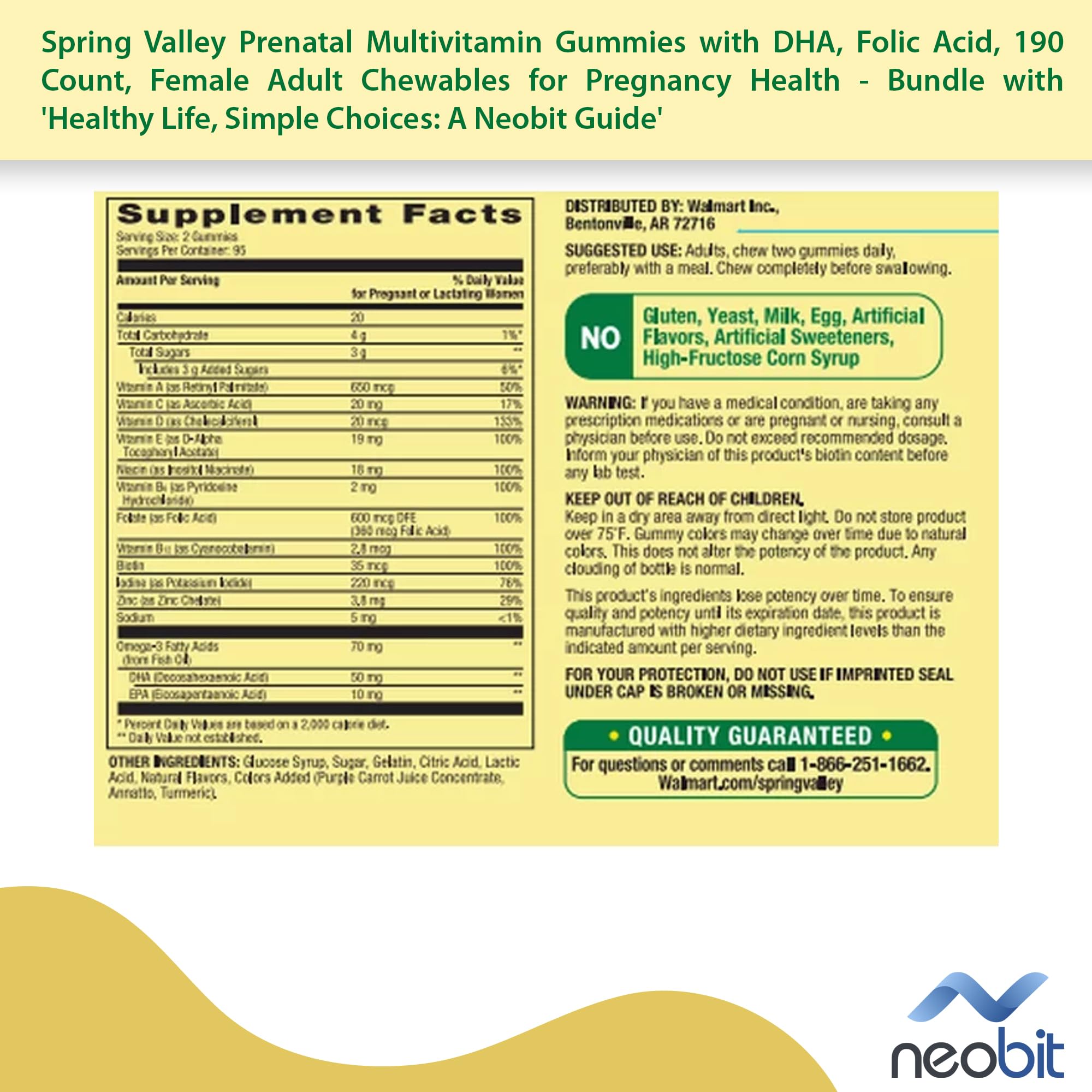 Spring Valley Prenatal Multivitamin Gummies with DHA, Folic Acid, 190 Count, Female Adult Chewables