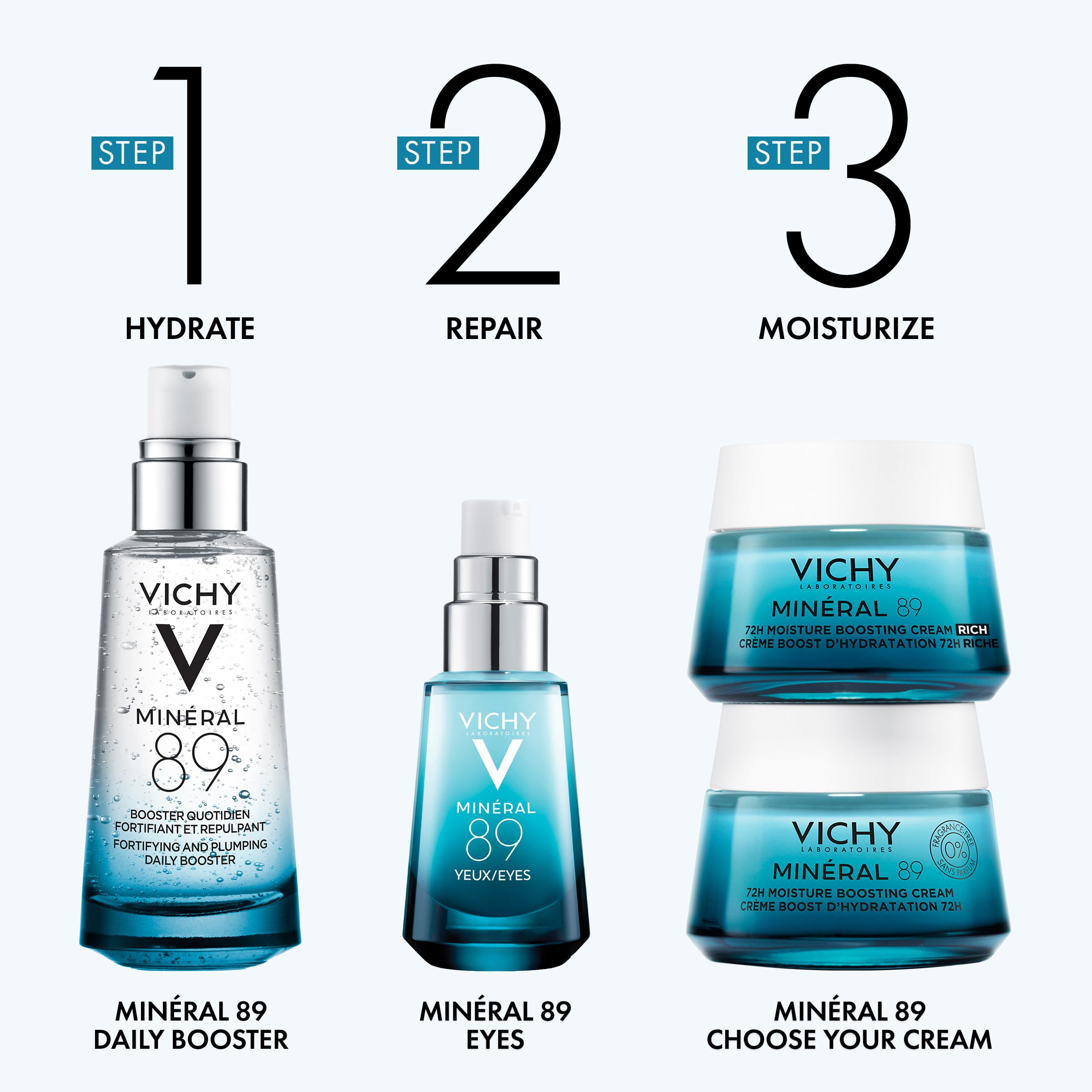 Vichy Minéral 89 Fortifying & Hydrating Daily Booster with Hyaluronic Acid – Face Serum, 2.5 fl oz