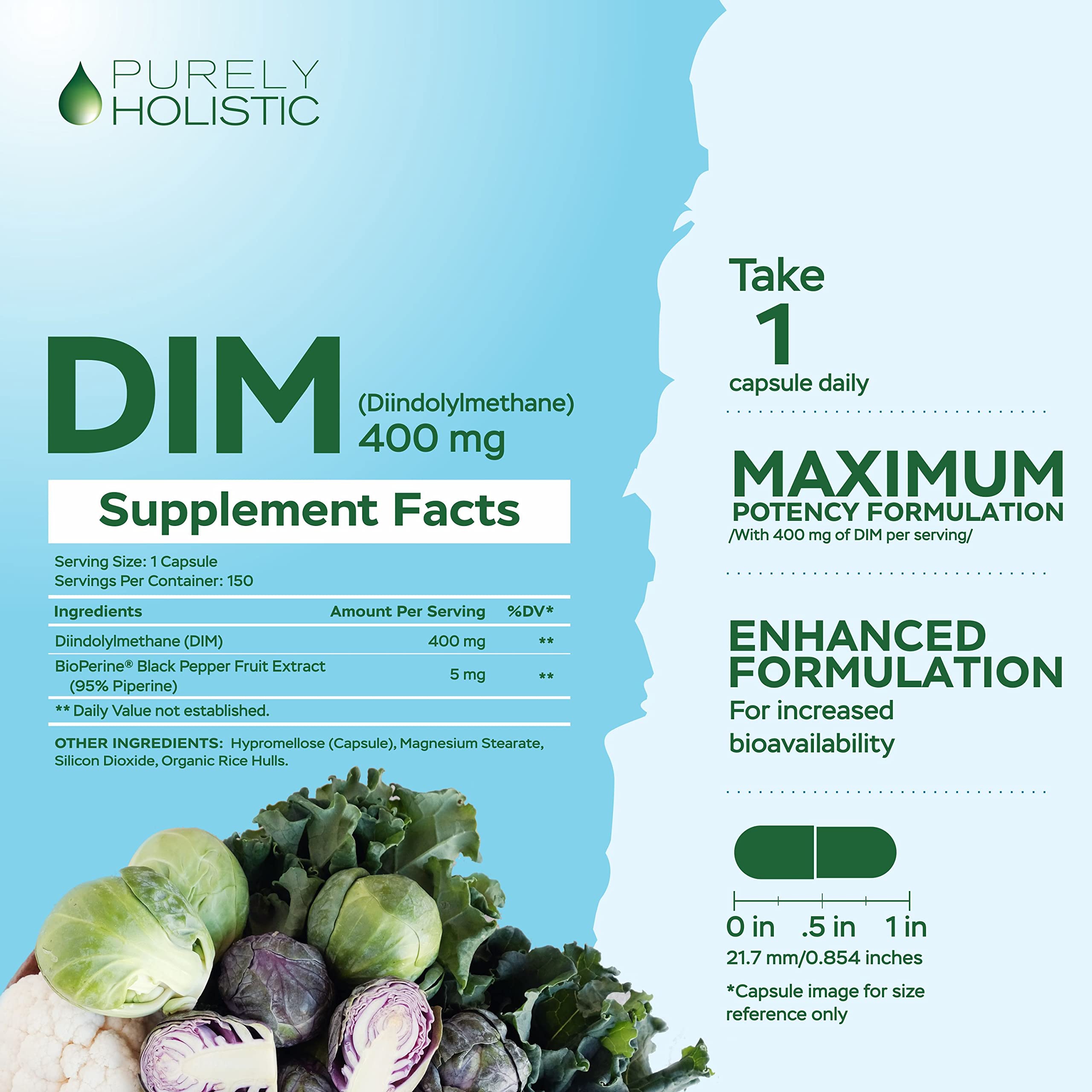 DIM Supplement 400mg Plus Bioperine - 150 Vegan Capsules - 5 Month Supply - Hormone Balance