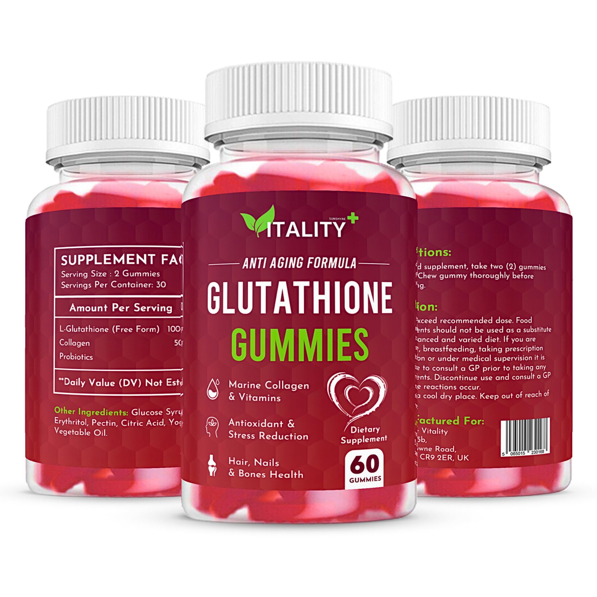 2 Pack Glutathione Gummies | with Marine Collagen | 1050mg per Serving | Antioxidant Support