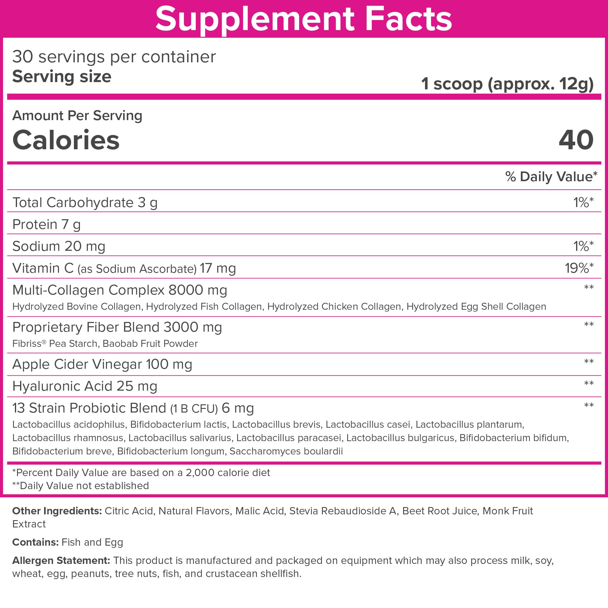 SkinnyFit Super Youth Tropical Punch Multi-Collagen Peptides + Probiotics, Baobab Fiber