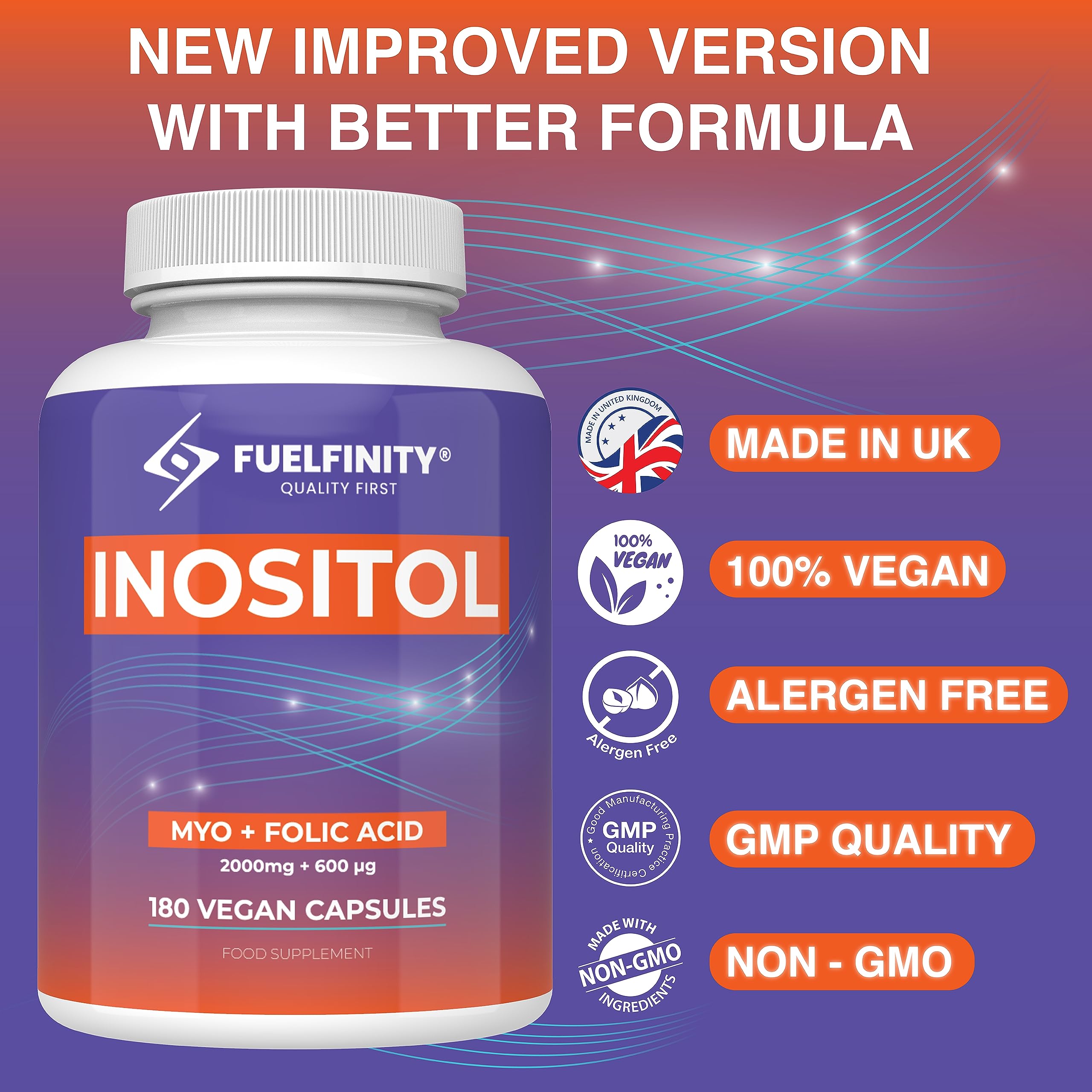 Myo-Inositol & Folic Acid | 2000mg Inositol | 180 Capsules | PCOS and Fertility Supplement