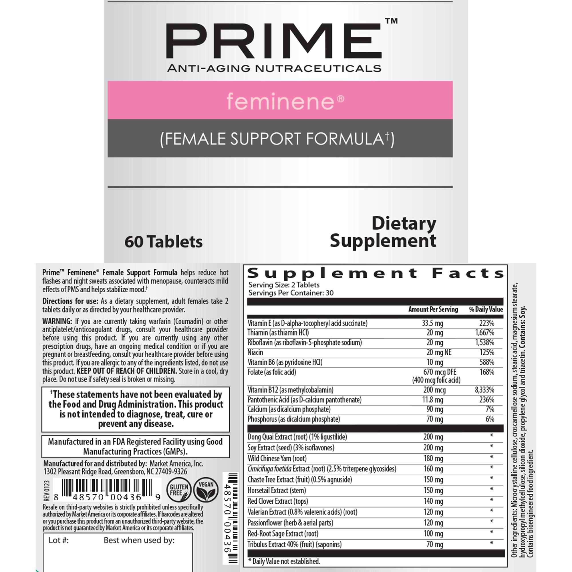 Prime Feminene Female Support Formula, Helps to Reduce Hot Flashes & Night Sweats Associated