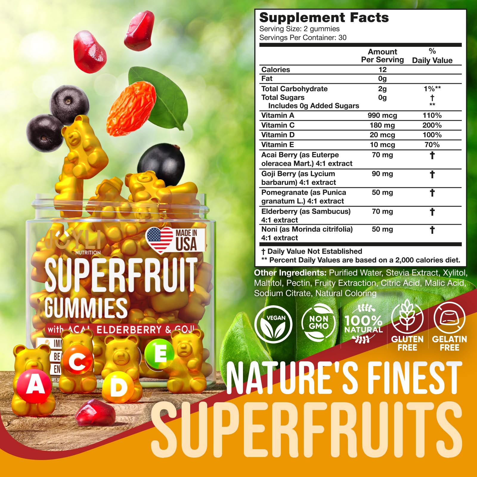 Joyli Superfruit Gummies - Sugar-Free Fruit Multivitamin Gummies for Adults - Natural