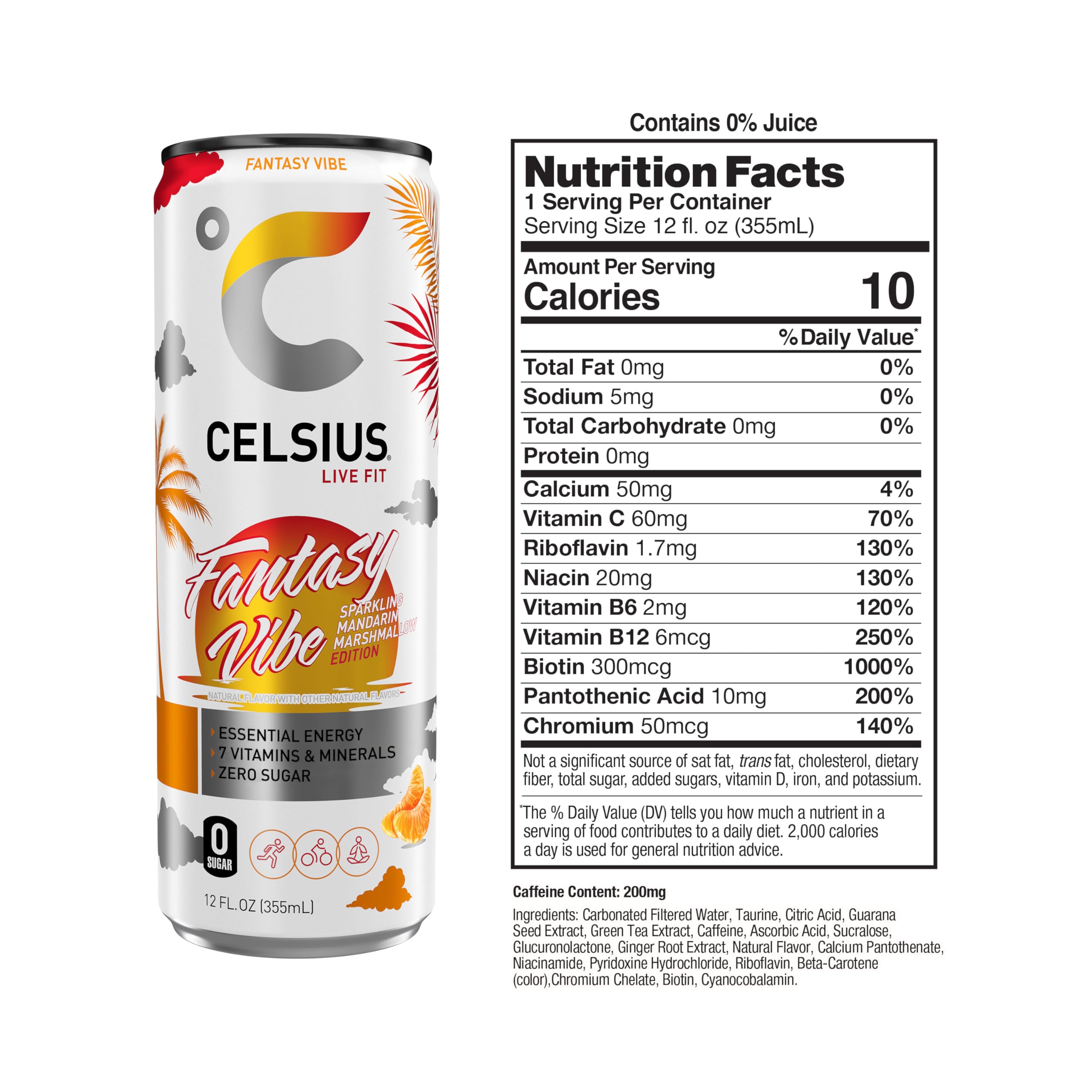 CELSIUS Sparkling Fantasy Vibe, Functional Essential Energy Drink, 12 Fl Oz (Pack of 12)