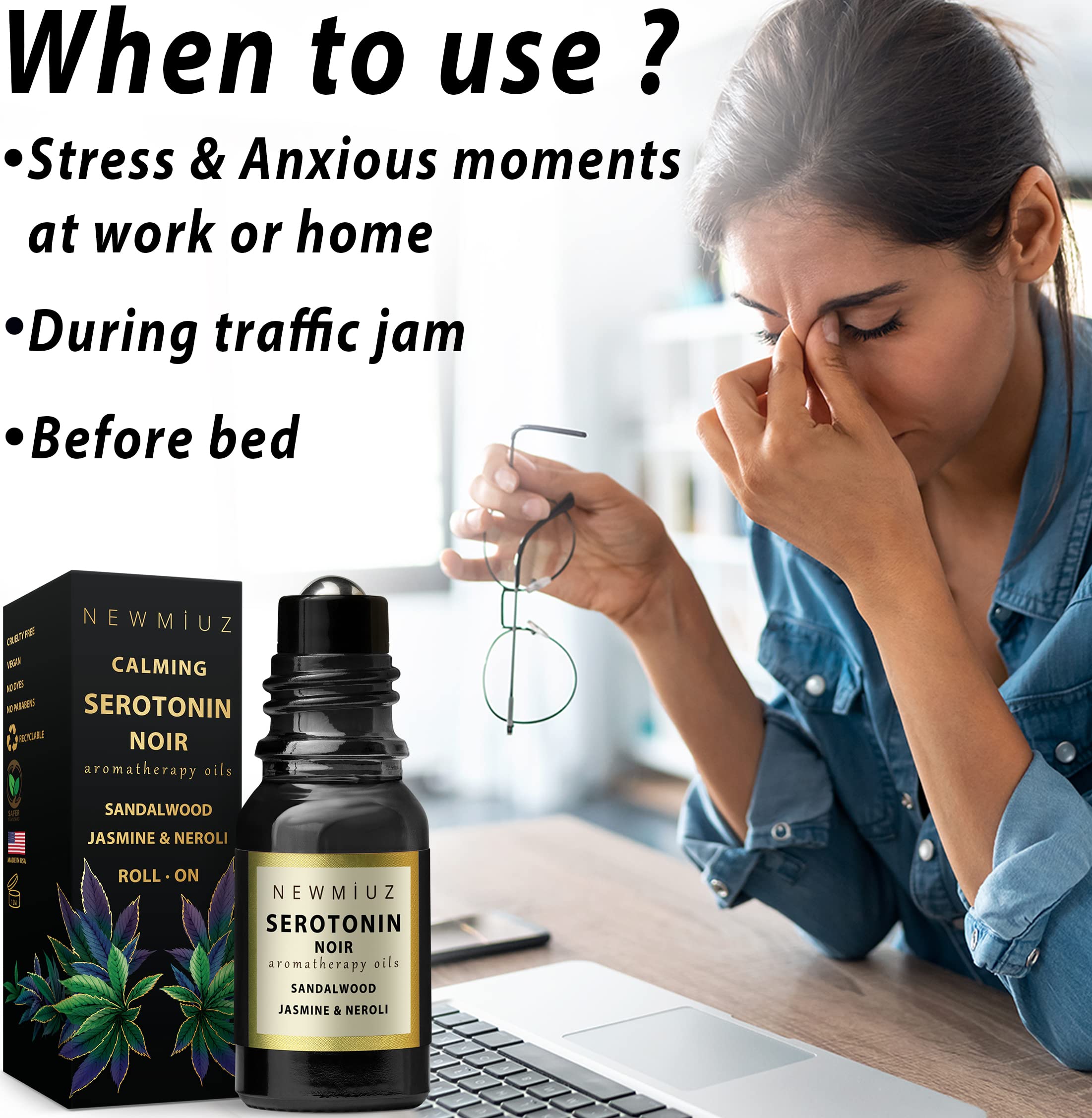 Calm Roll on Essential Oil Stress Relief Sandalwood Jasmine Destress Relaxation Calming Rolle