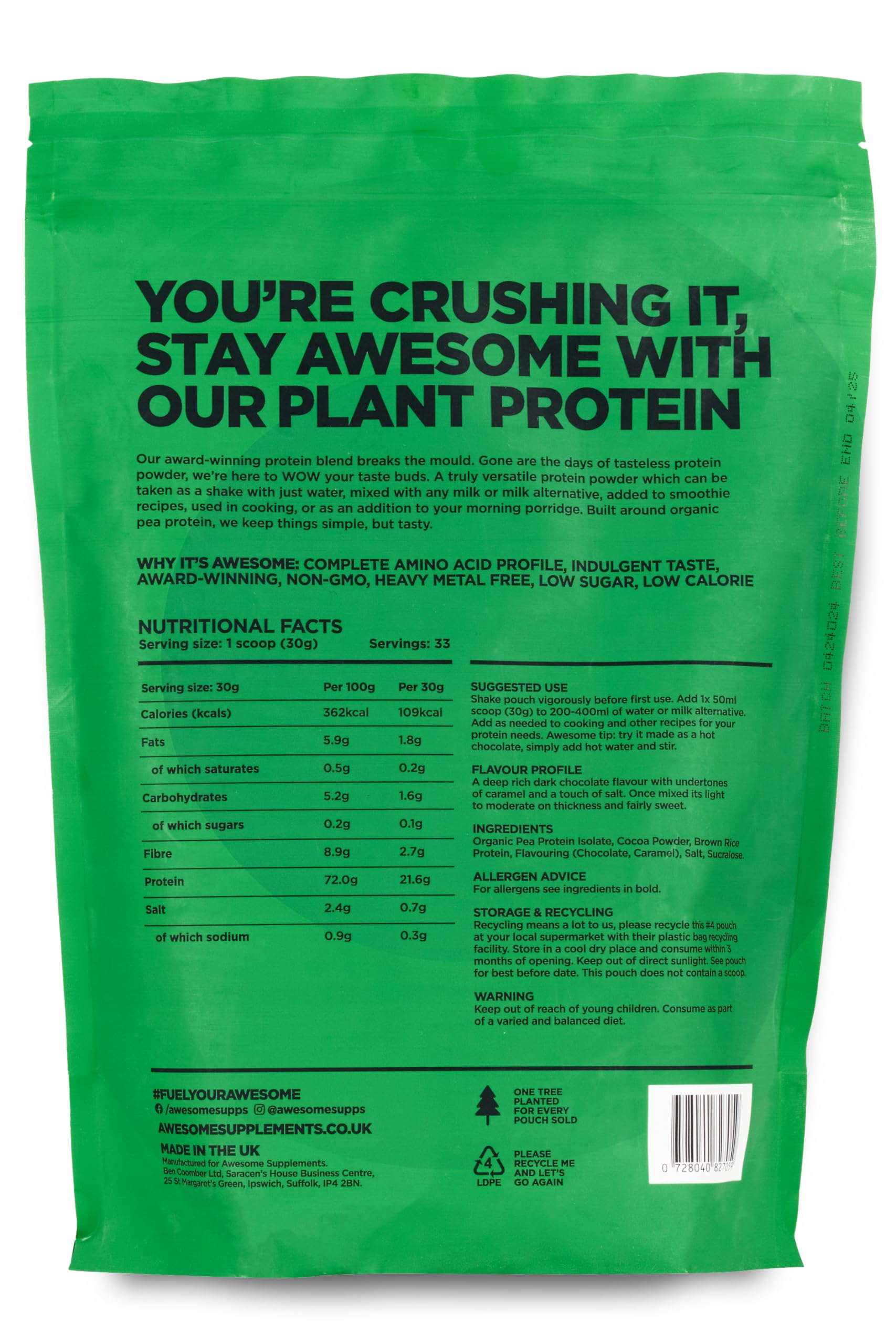 Chocolate Salted Caramel Awesome Protein Powder by Ben Coomber | 1kg Vegan Organic Flavoured Protein