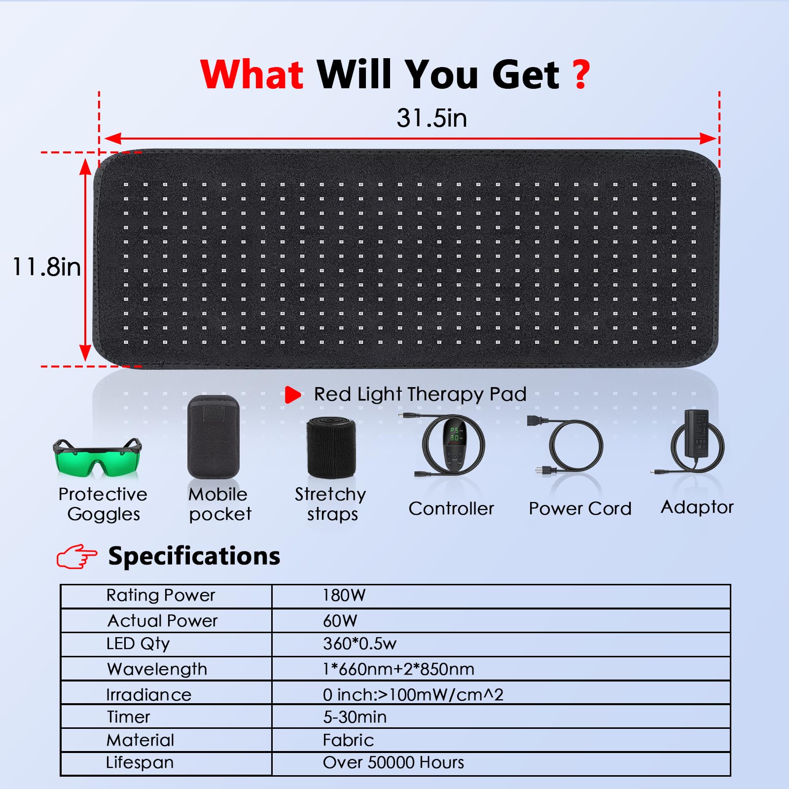 RUISQM Red Light Therapy Mat for Body - 360 LEDs Large Red & Infrared Light Therapy Pad Blanket