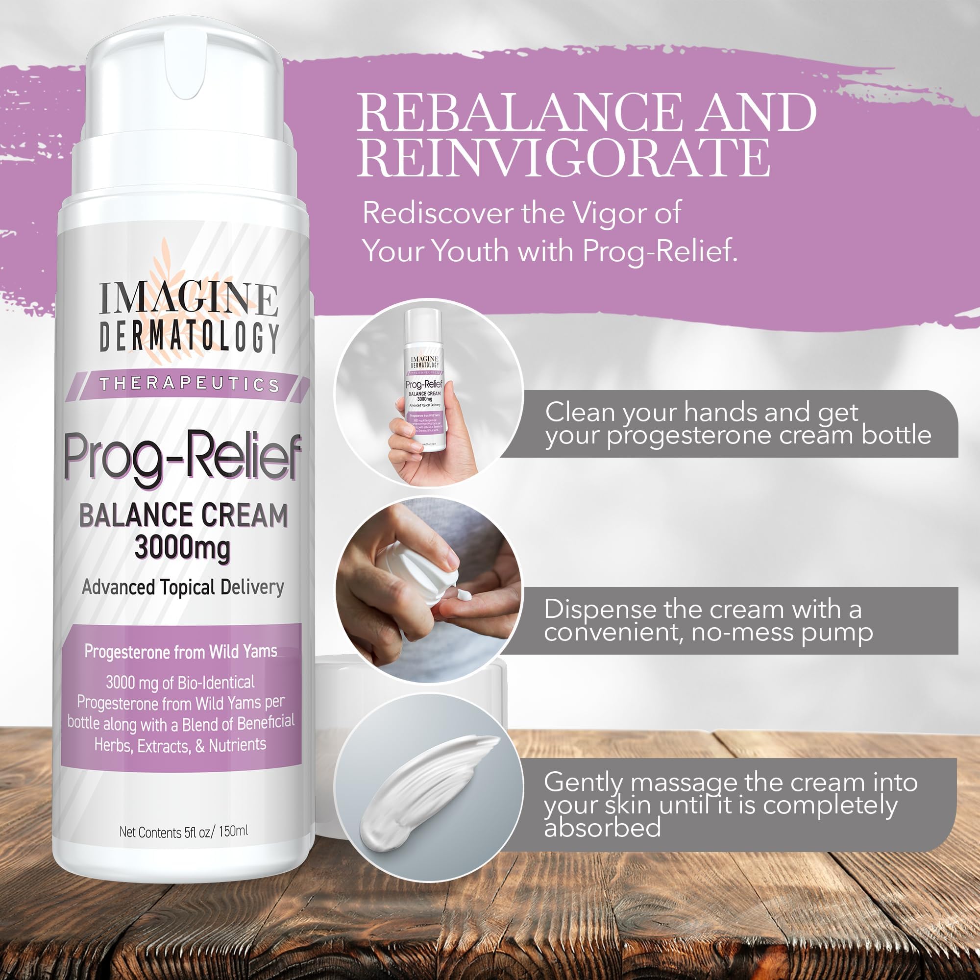 Imagine Dermatology Bio-Identical Progesterone Cream, 50% More - 3000mg, 150 Pump Doses