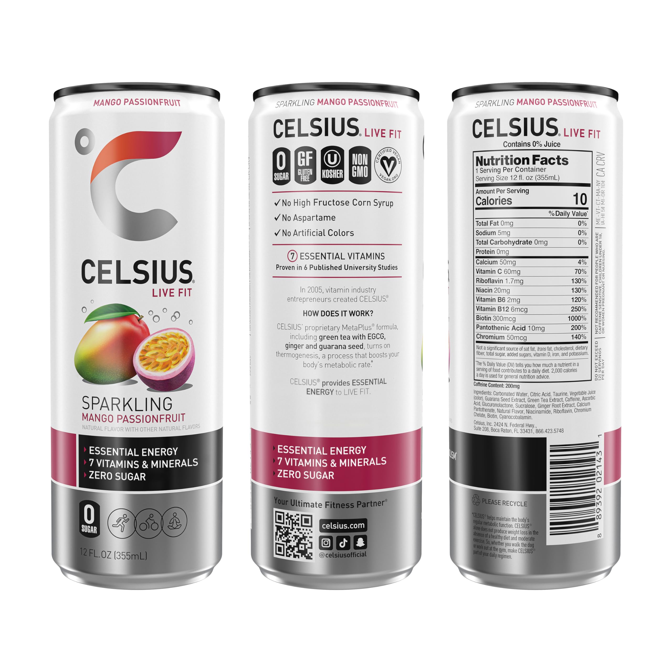 CELSIUS Sparkling Mango Passionfruit, Functional Essential Energy Drink 12 Fl Oz