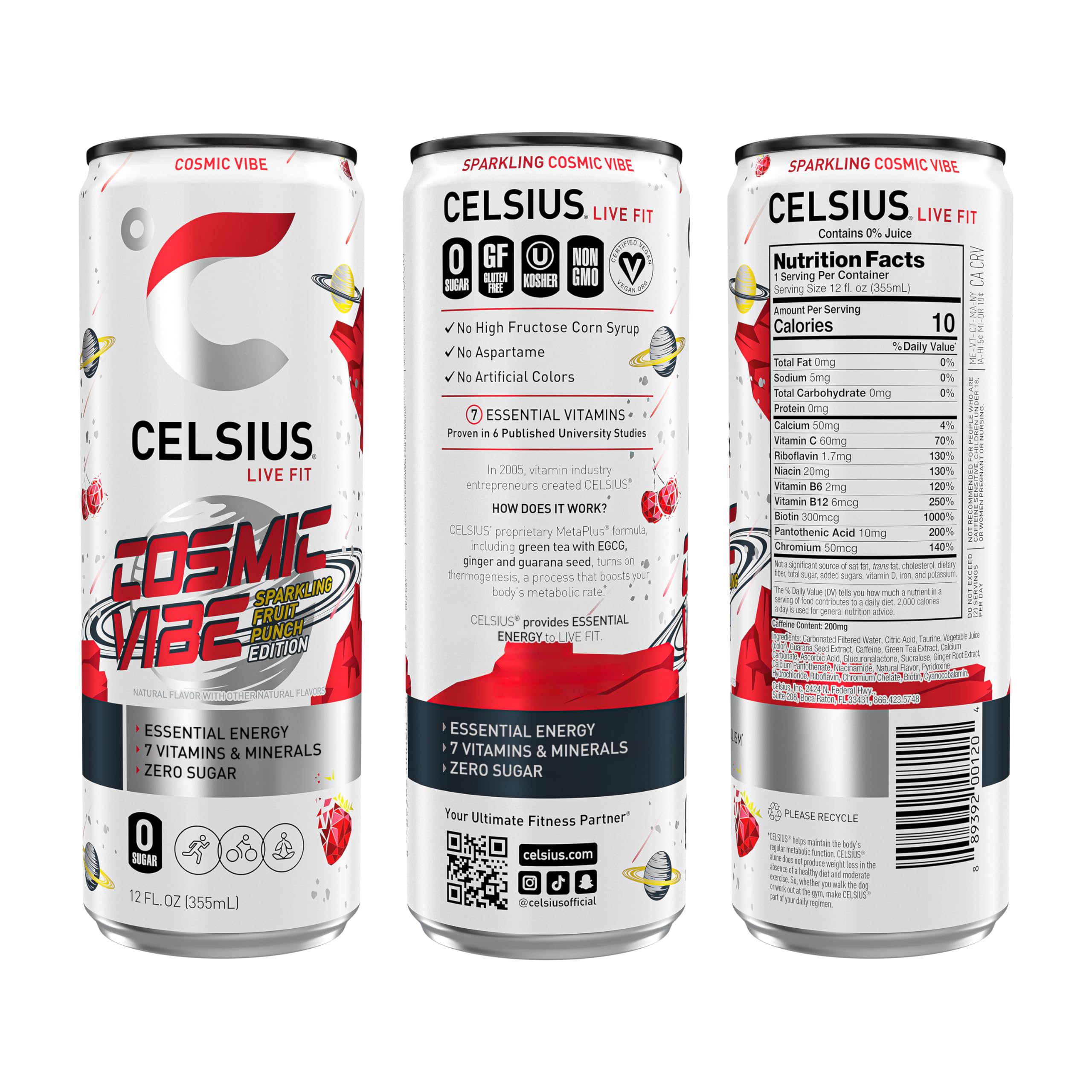 CELSIUS Sparkling Cosmic Vibe, Functional Essential Energy Drink 12 Fl Oz (Pack of 12)
