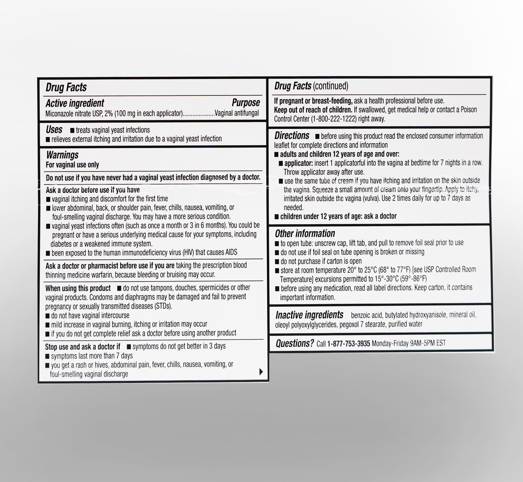 h2 pharma Miconazole 7 - Miconazole Nitrate Vaginal Cream, USP 2%, 1.59 oz Tube