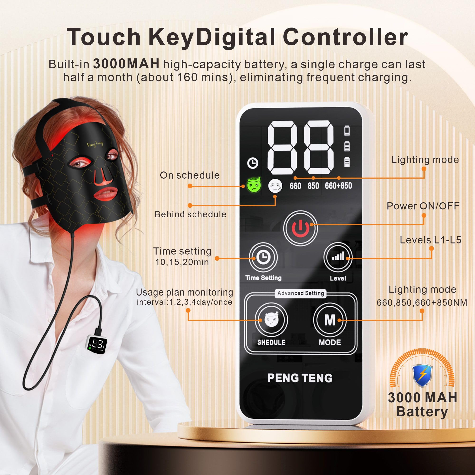 Peng Teng Red Light Therapy for Face, 660NM and 850NM,Innovative use of Monitoring,red Light Therapy Masks