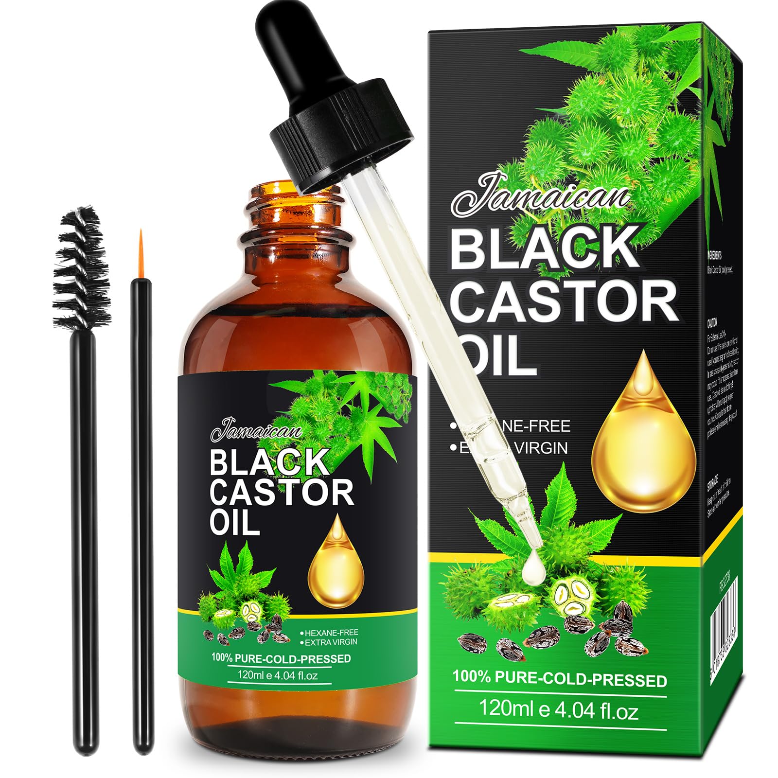 120ML Jamaican Black Castor Oil, Castor Oil Organic Cold Pressed Unrefined, Pure Natural Castor Oil for Hair Growth, Eyelashes & Eyebrows, Deep Cleansing, Skin & Scalp Moisturizer, Nail Care Grow
