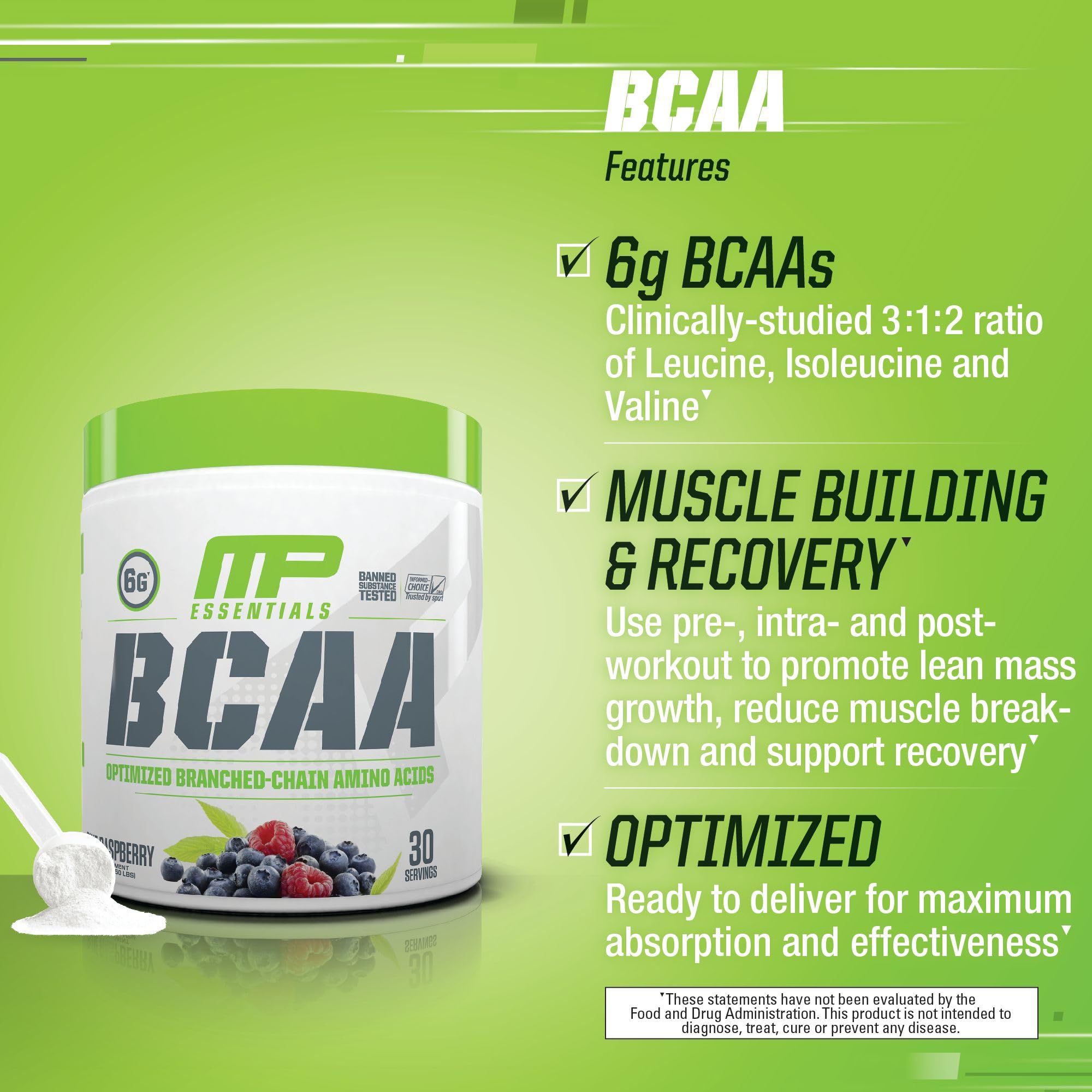 MusclePharm Essentials BCAA Powder, Pre & Post Workout Recovery Drink, Supports