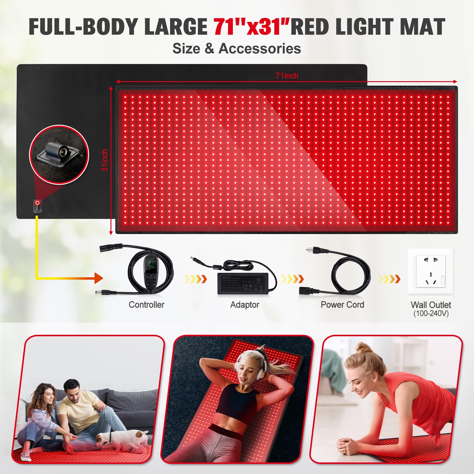 Red Light Therapy Mat for Body, 71"x 31" Red Light Therapy Blanket Red Near Infrared 660nm 850nm