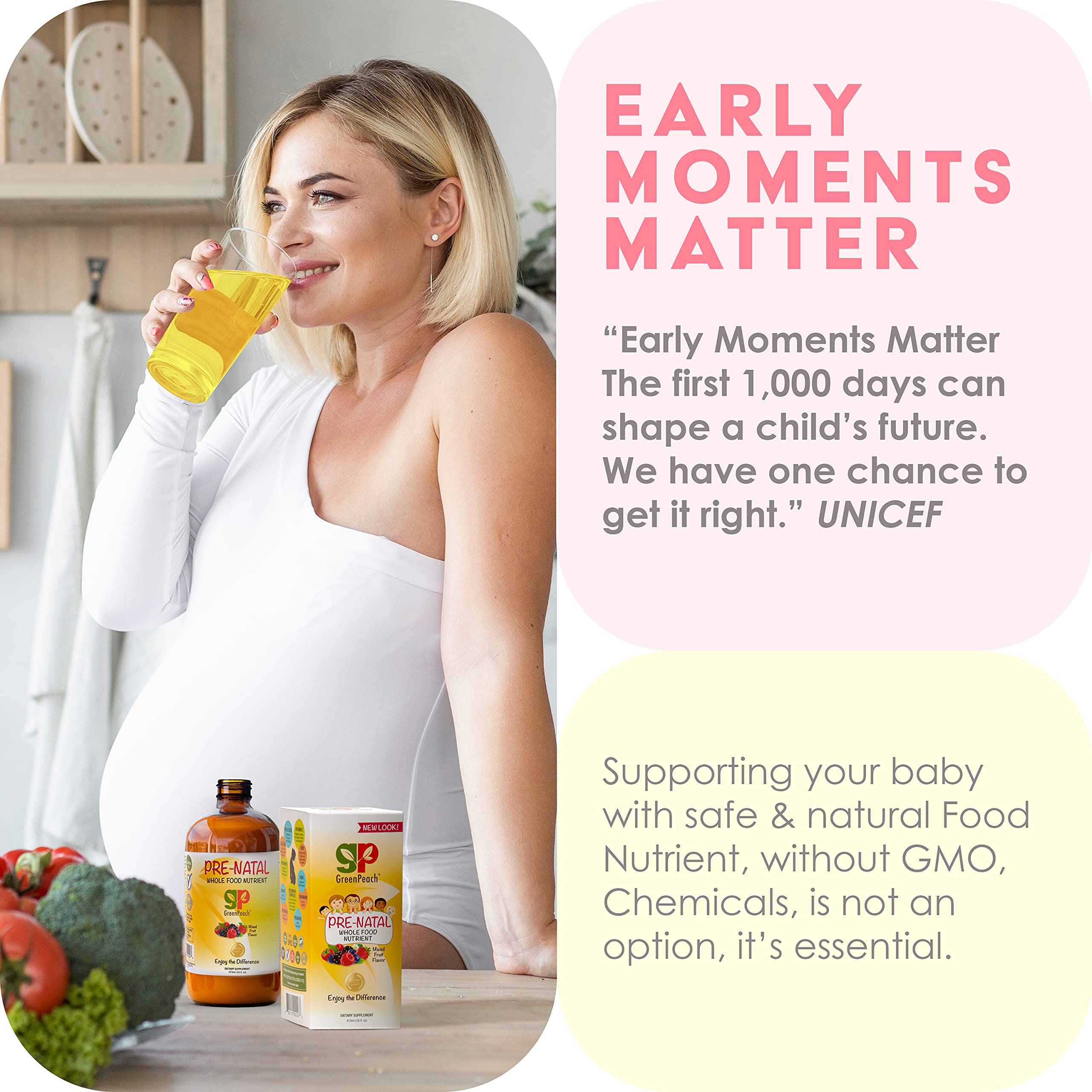 Liquid Prenatal Vitamins for Women - Iron, Natural Folic Acid, Folate, Vitamin D, E, B6