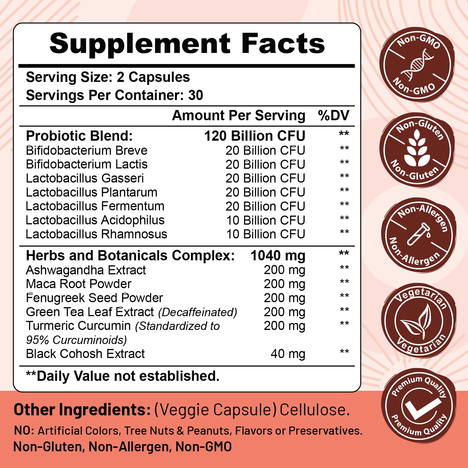 Menopause supplements for women, 120 Billion CFU Probiotic, 13-in-1 Herbs & Botanicals Complex