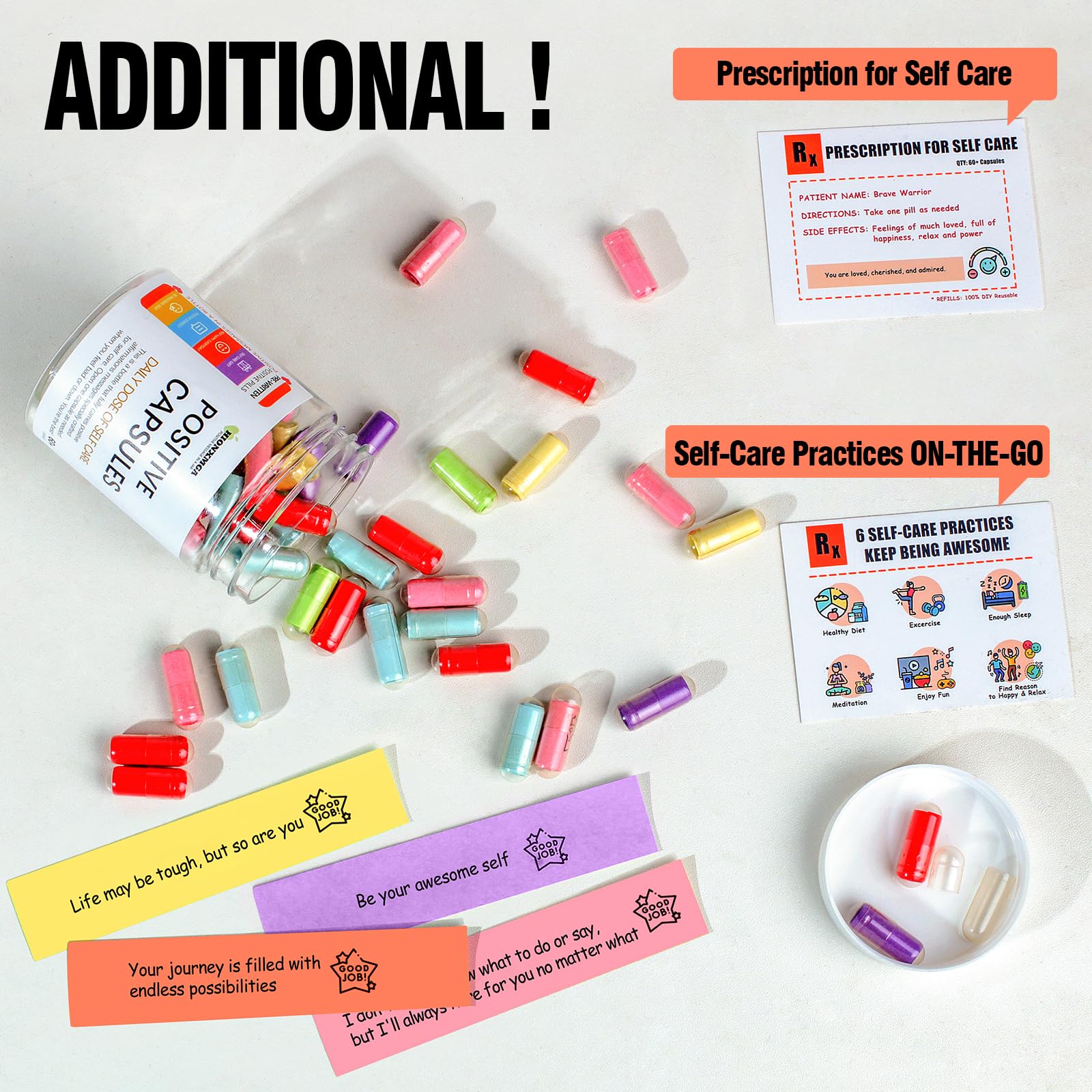 HIONXMGA Positive Messages in a Bottle (60+ Positive Affirmations),Self Care Gifts for Women Men