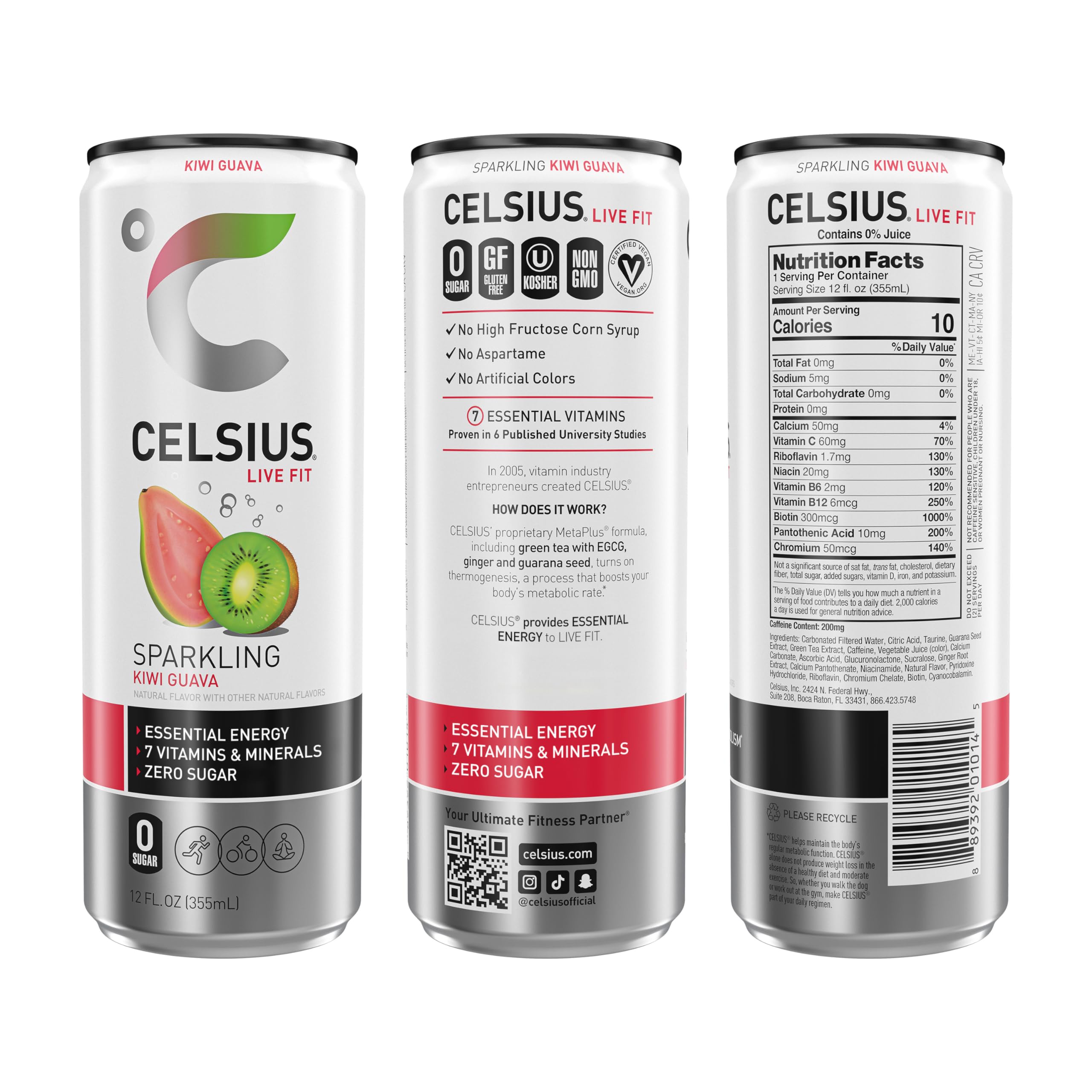 CELSIUS Sparkling Kiwi Guava, Functional Essential Energy Drink 12 Fl Oz (Pack of 12)