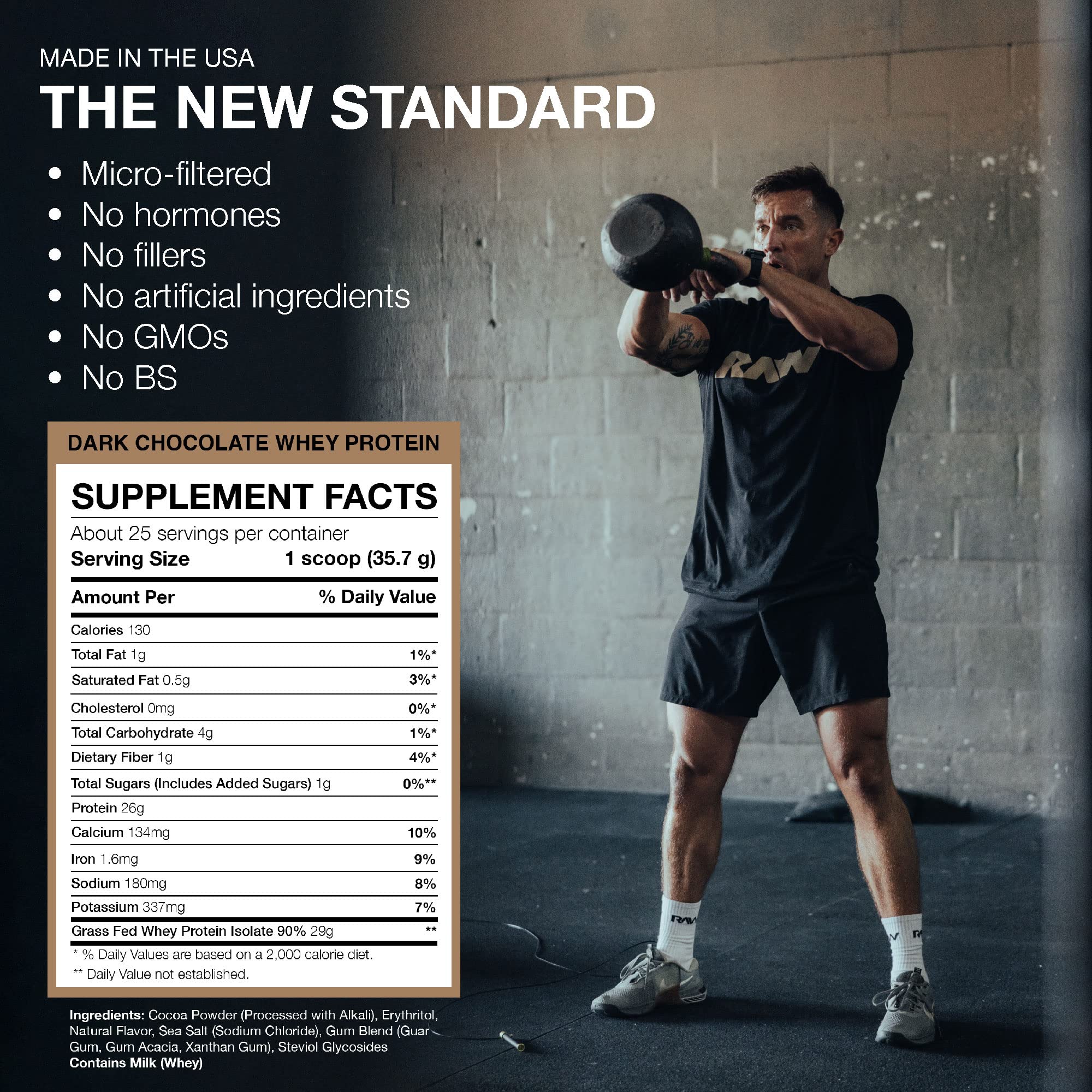 RAW Whey Isolate Protein Powder, Dark Chocolate - 100% Grass-Fed Sports Nutrition