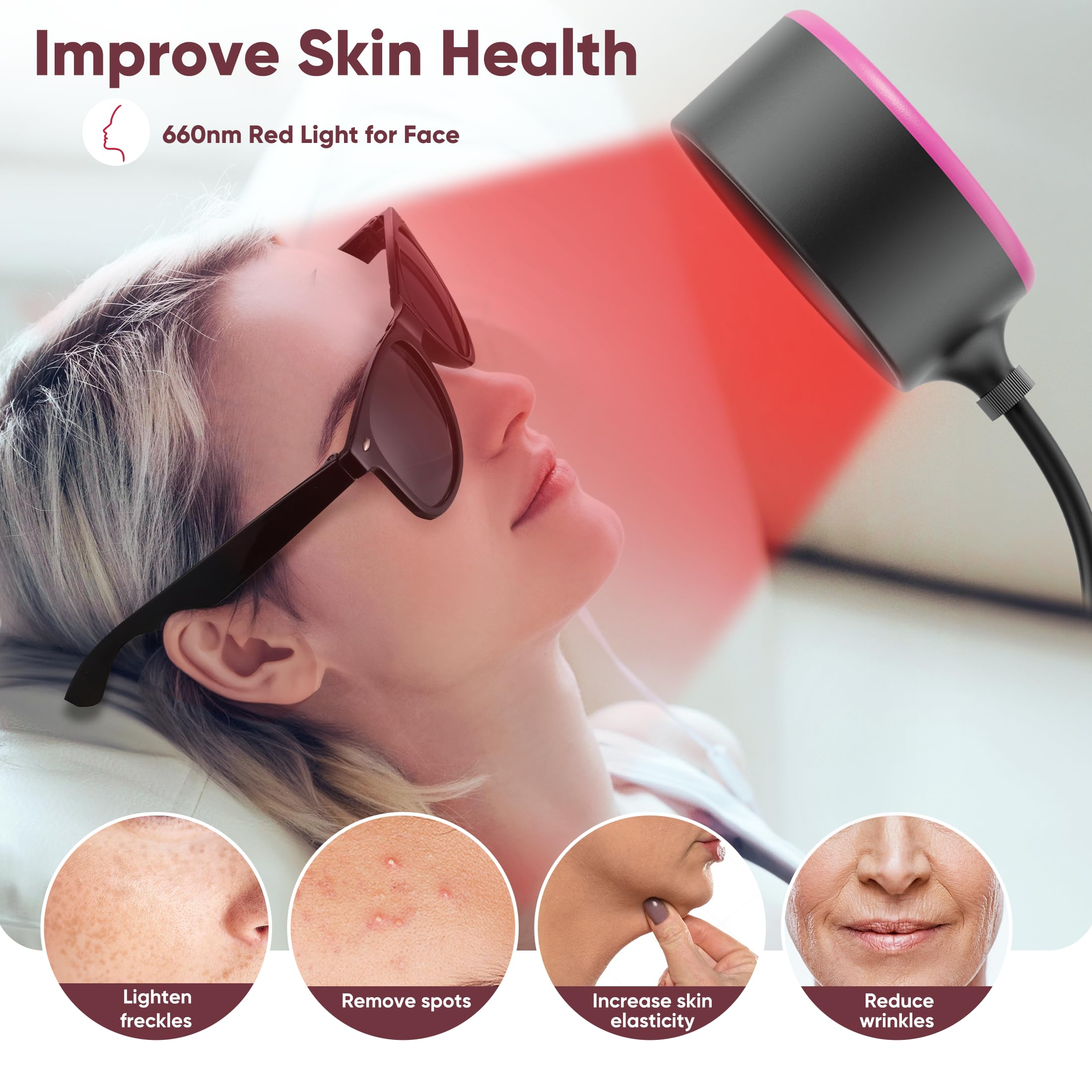 Caromolly Red Light Device Lamp, 660nm Red Light and 850nm Near-Infrared Light Combo