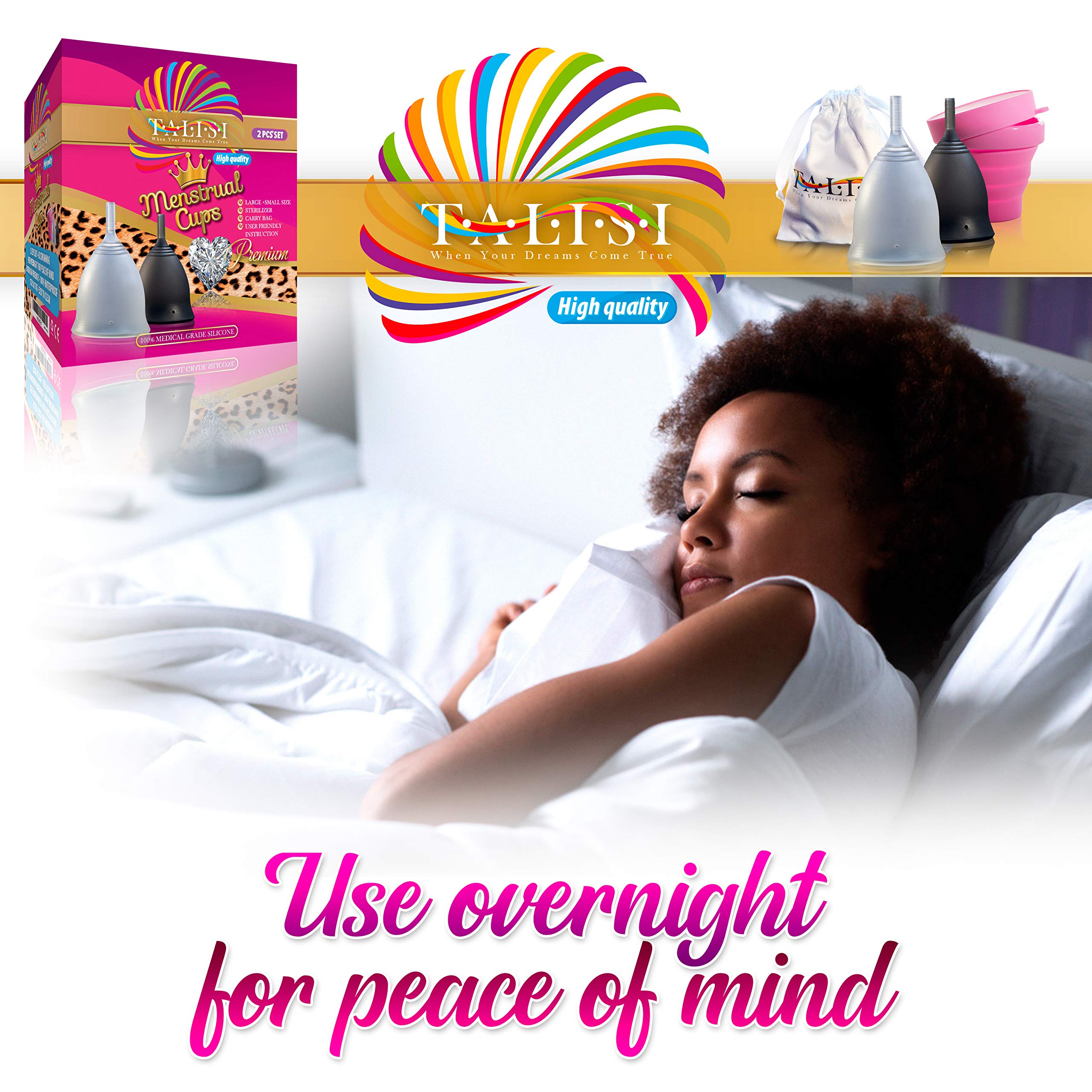 Talisi Soft Menstrual Cups Set of 2 - Reusable Period Cup for Women with Collapsible Case Holder Sterilizer