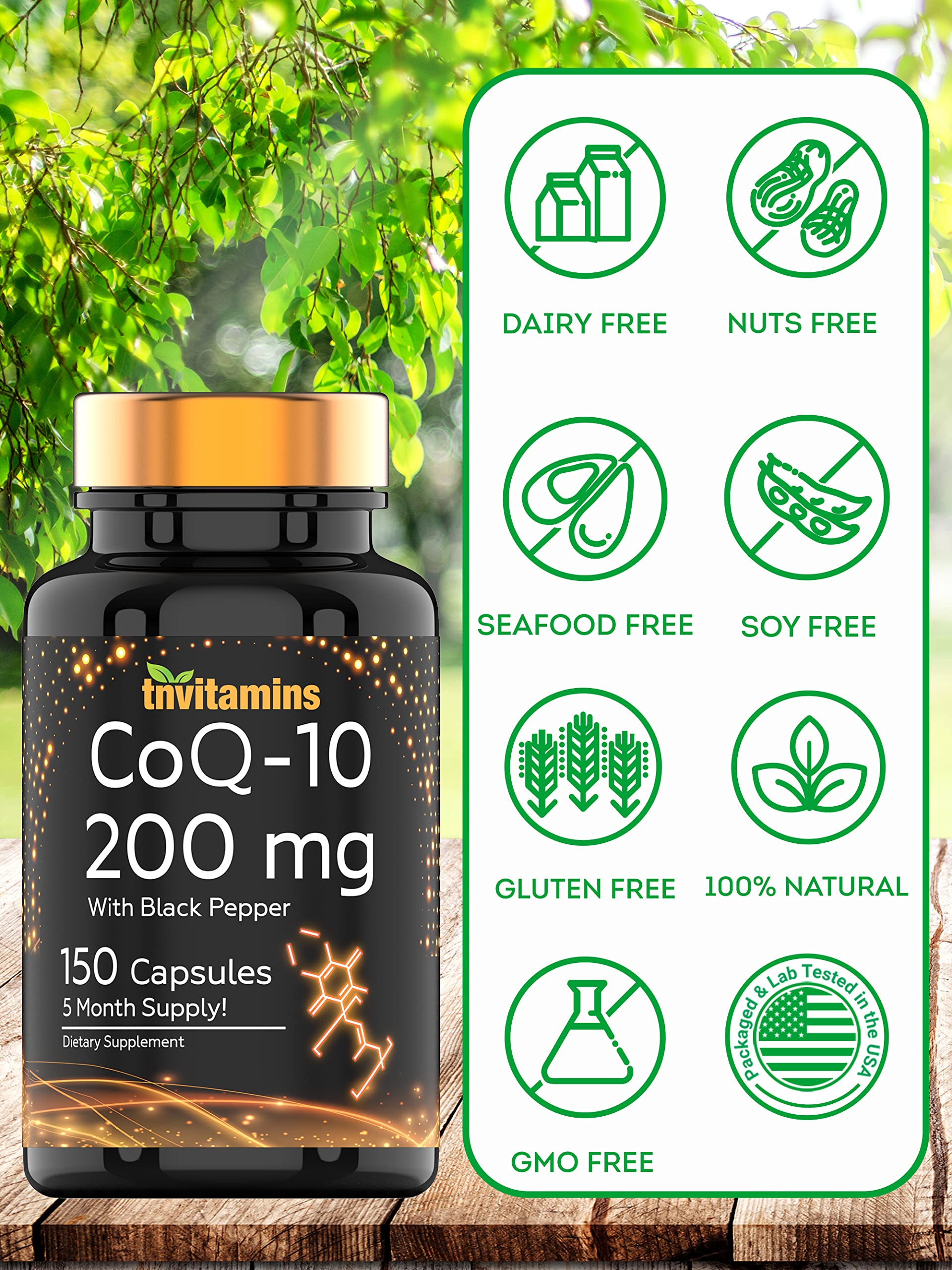 tnvitamins Ultra Potent CoQ-10 200 MG - 150 Capsules with Black Pepper Extract