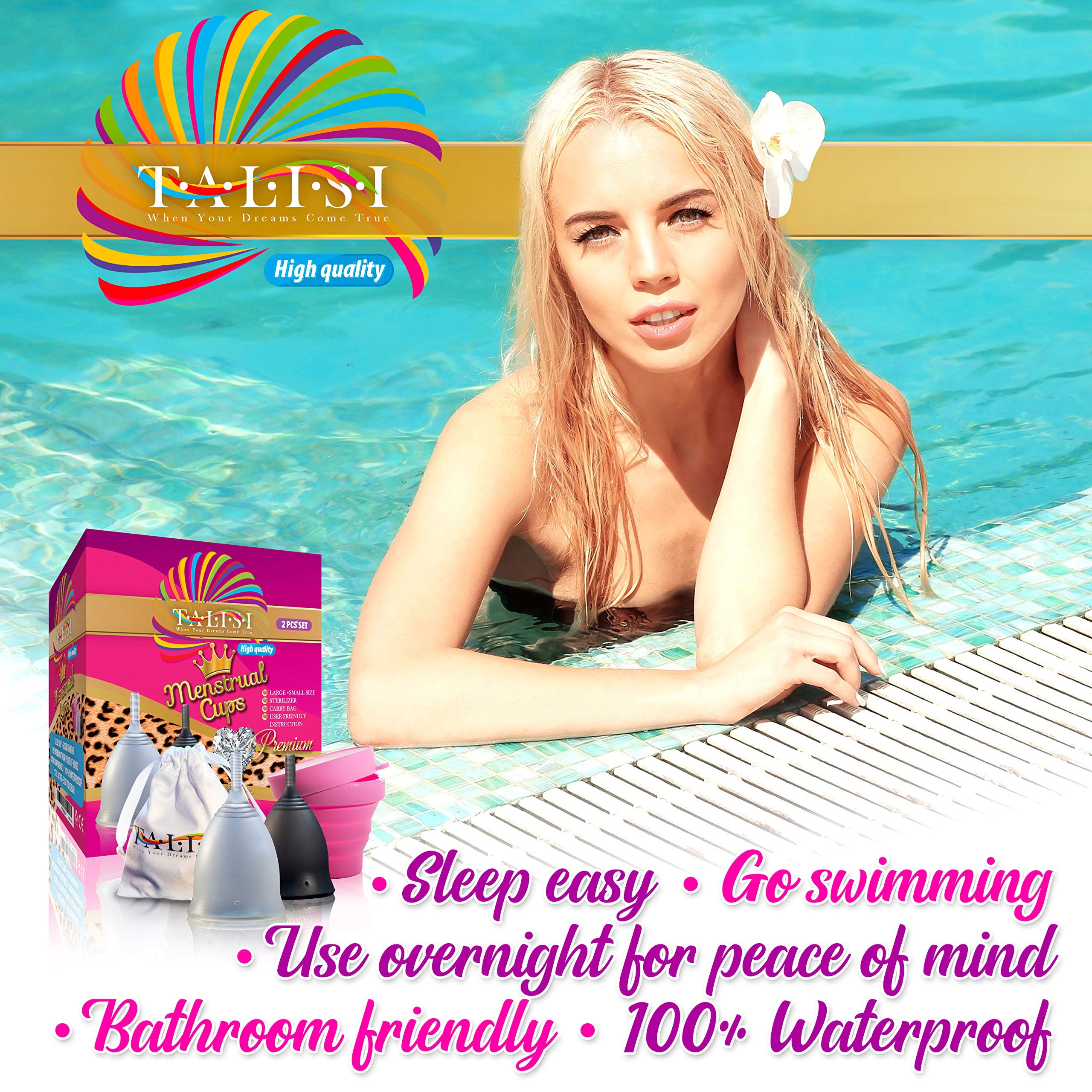 Talisi Soft Menstrual Cups Set of 2 - Reusable Period Cup for Women with Collapsible Case Holder Sterilizer