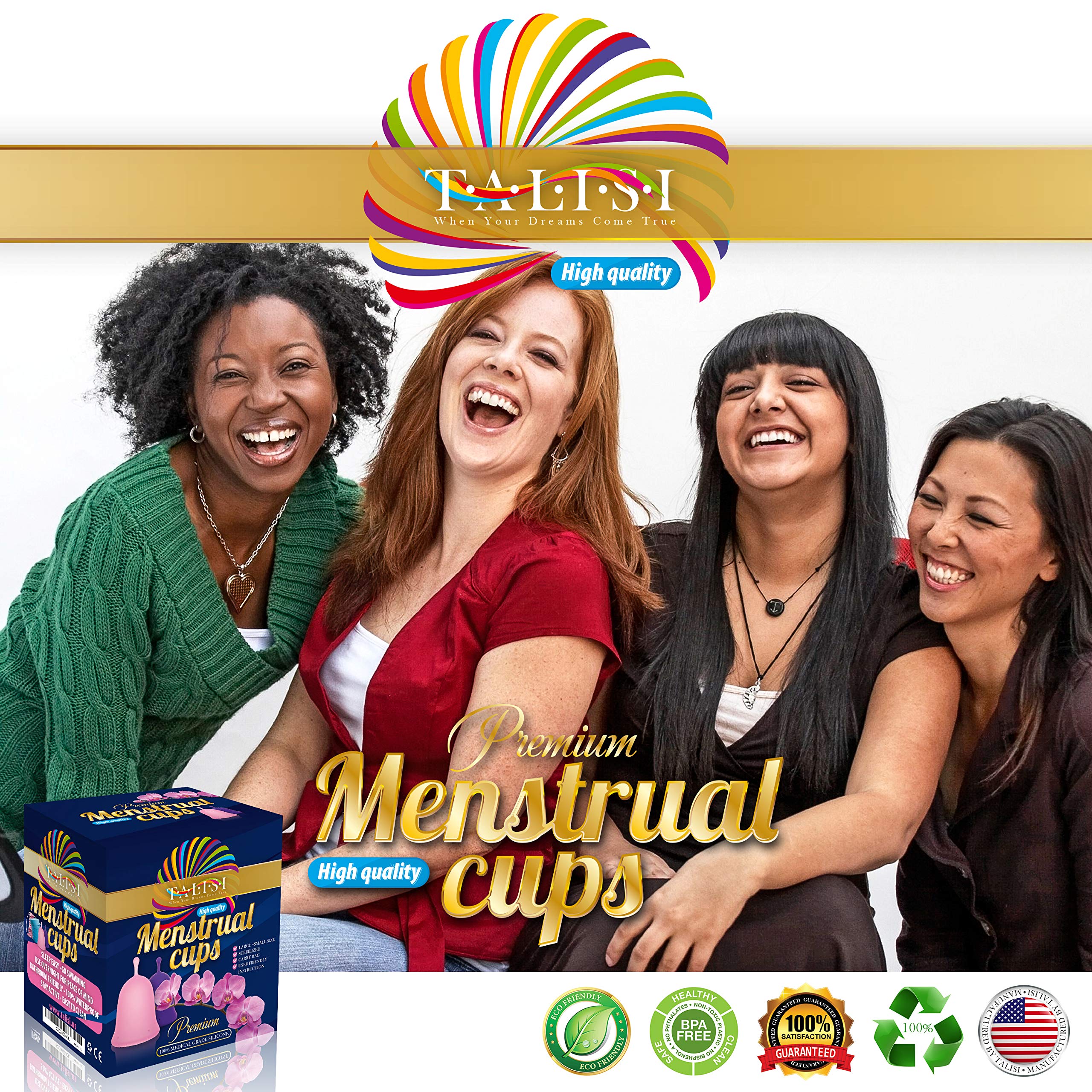 Talisi Menstrual Cups Set of 2 with Collapsible Silicone Sterilizer - Soft & Flexible Sensitive Feminine