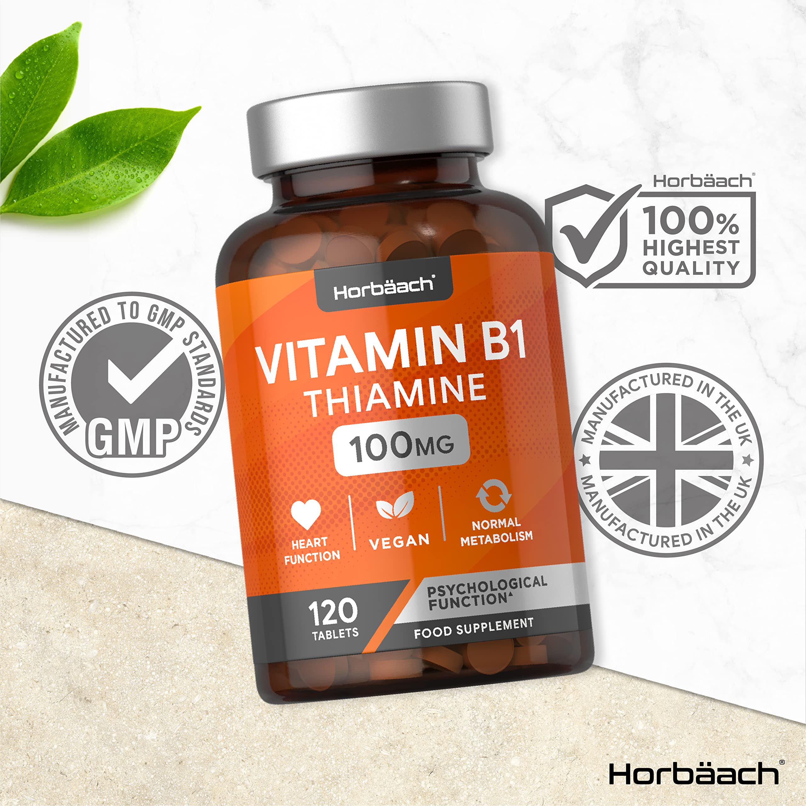 Vitamin B1 Thiamine High Strength 100mg | 120 Vegan Tablets | No Artificial