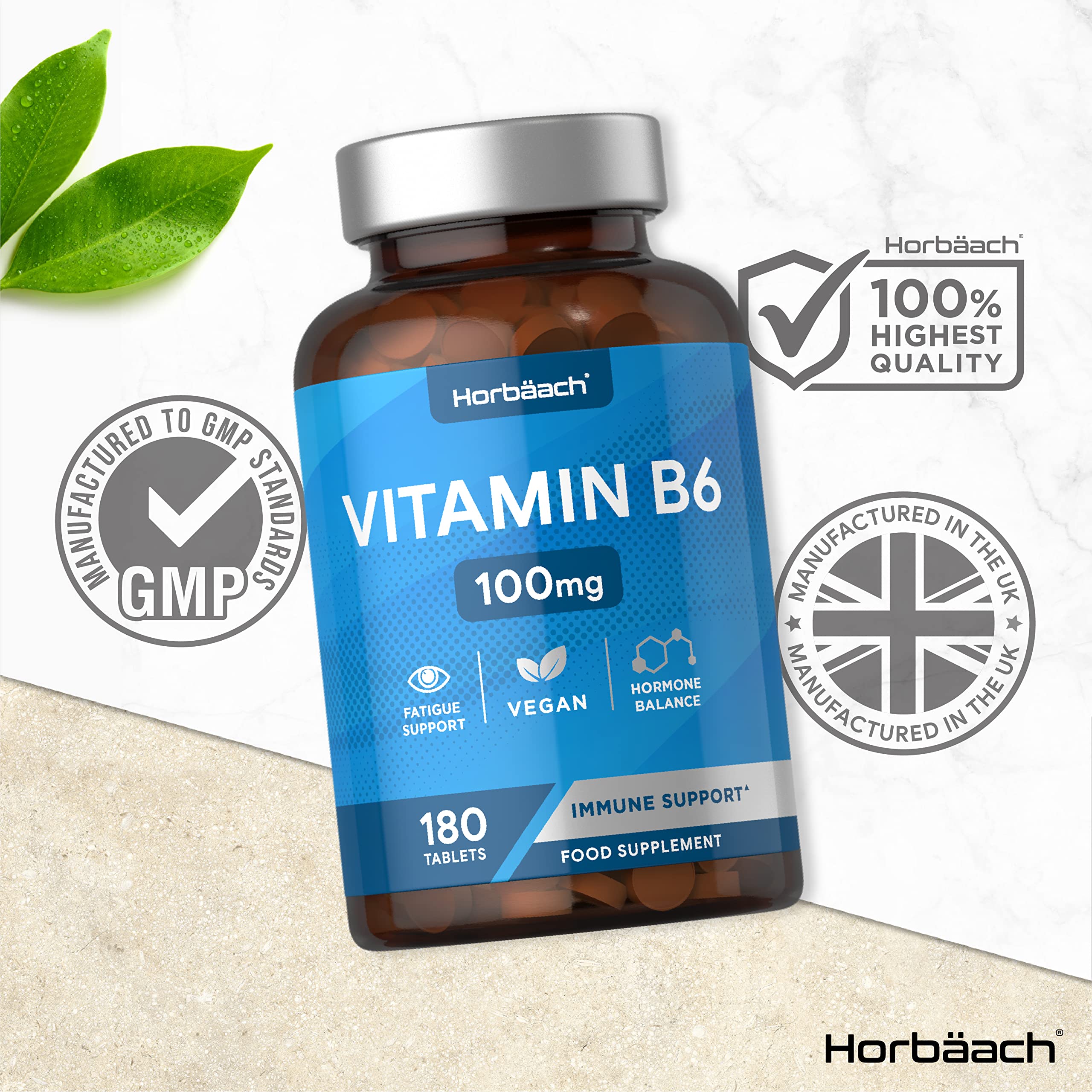 Vitamin B6 100mg | 180 High Strength Tablets | Regulation of Hormonal Activity & Fatigue