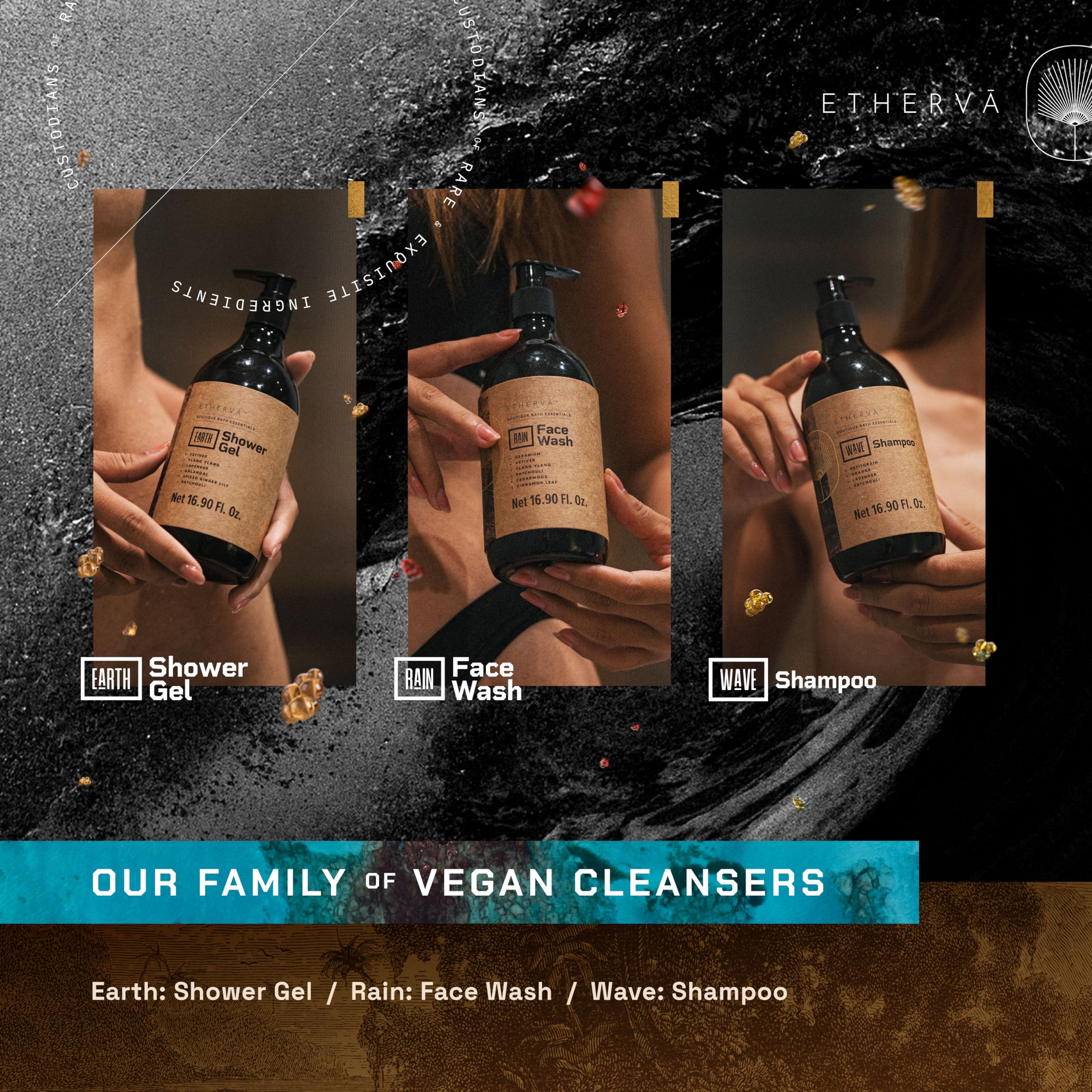 ETHERVA EARTH Body Wash for Men & Women | Patchouli, Vetiver, Incense, Virgin Coconut Oil