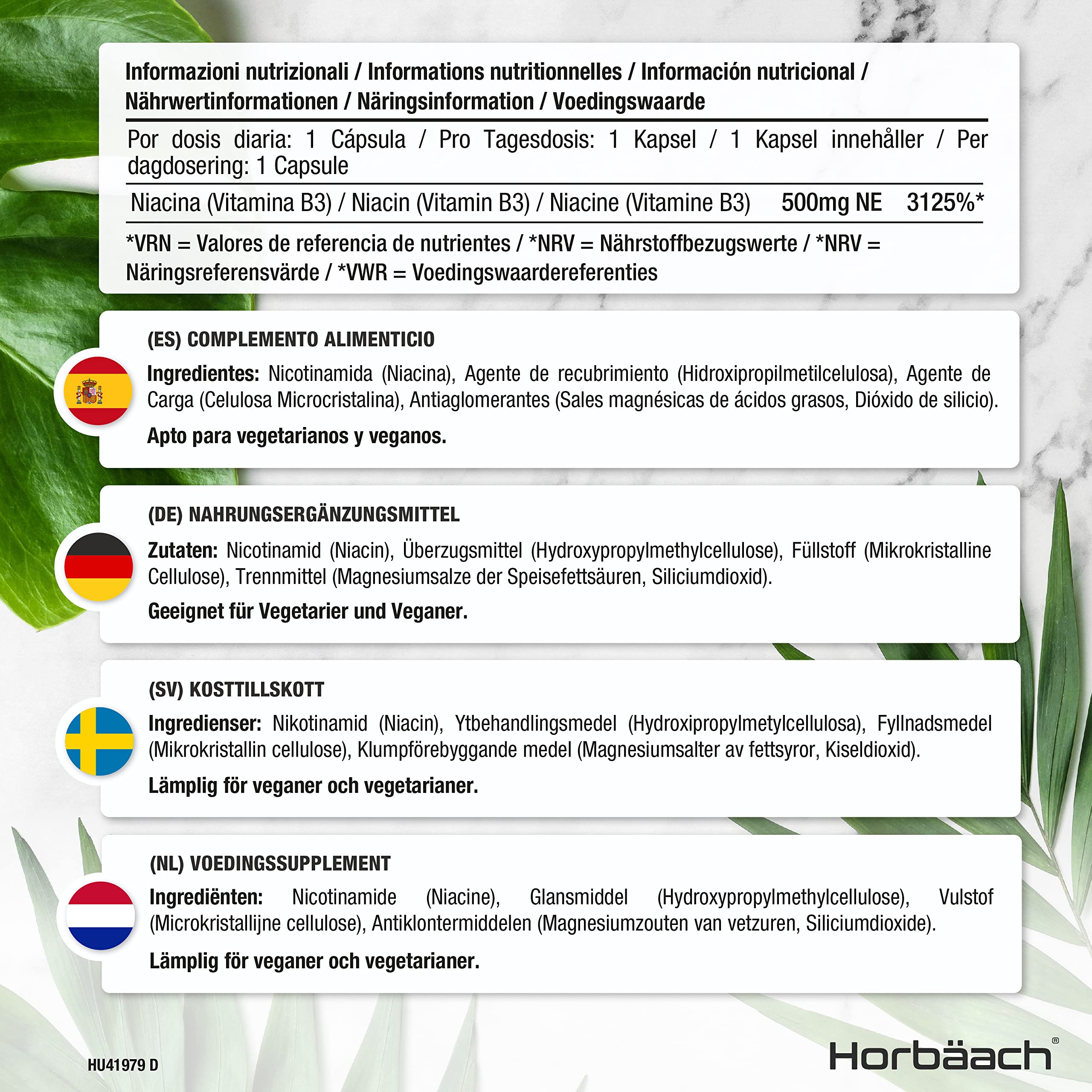 Vitamin B3 Niacin 500mg | 90 Vegan Capsules | Flush Free Nicotinamide Supplement