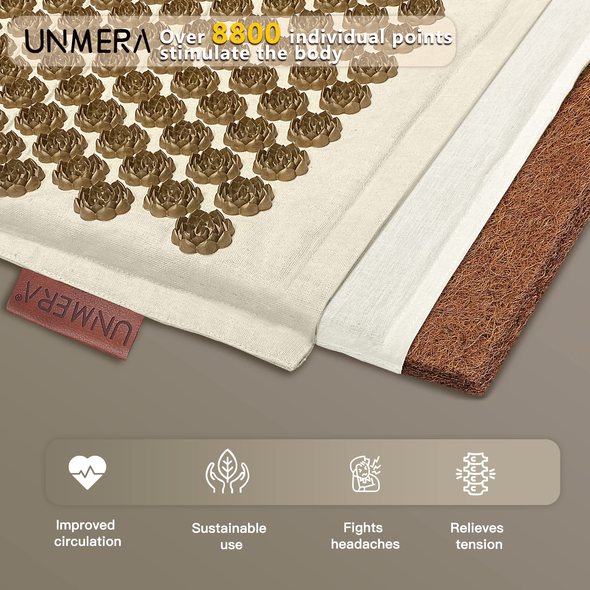 UNMERA Acupressure Mat and Pillow Set,Natural Premium Linen & Coconut Fiber Filling