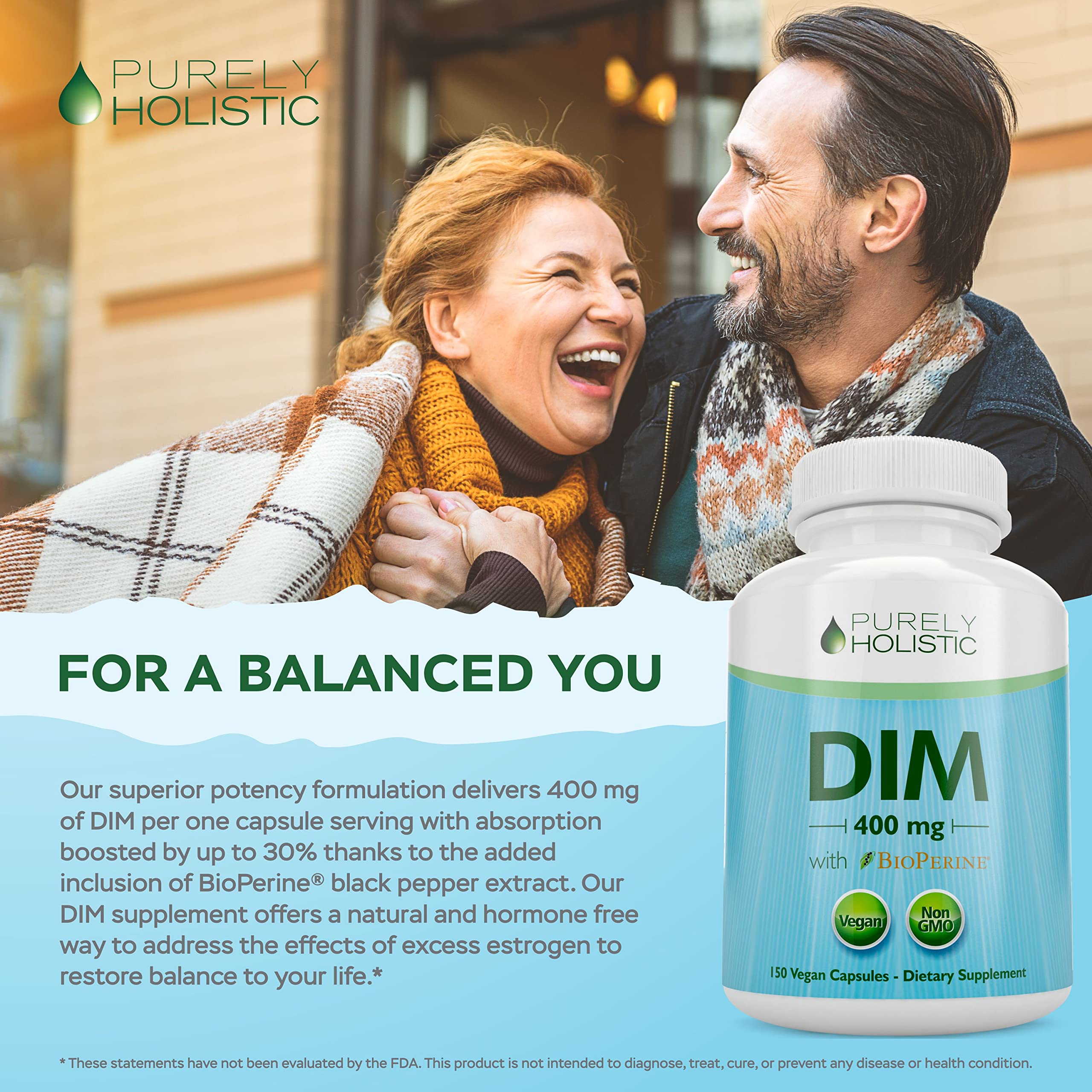 DIM Supplement 400mg Plus Bioperine - 150 Vegan Capsules - 5 Month Supply - Hormone Balance