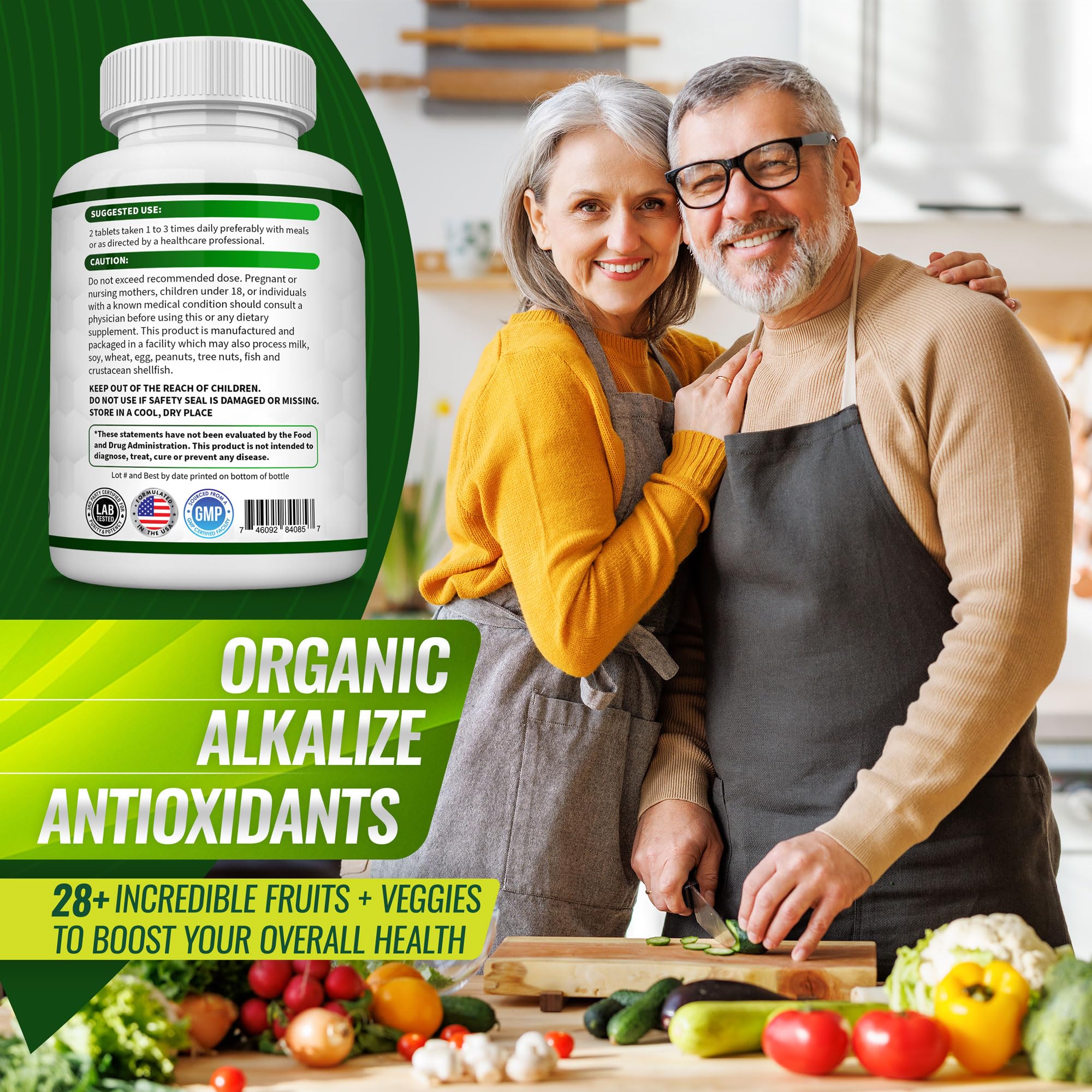 Organic Super Greens Capsules Superfood Fruit Veggie Supplement - 28 Powerful Natural