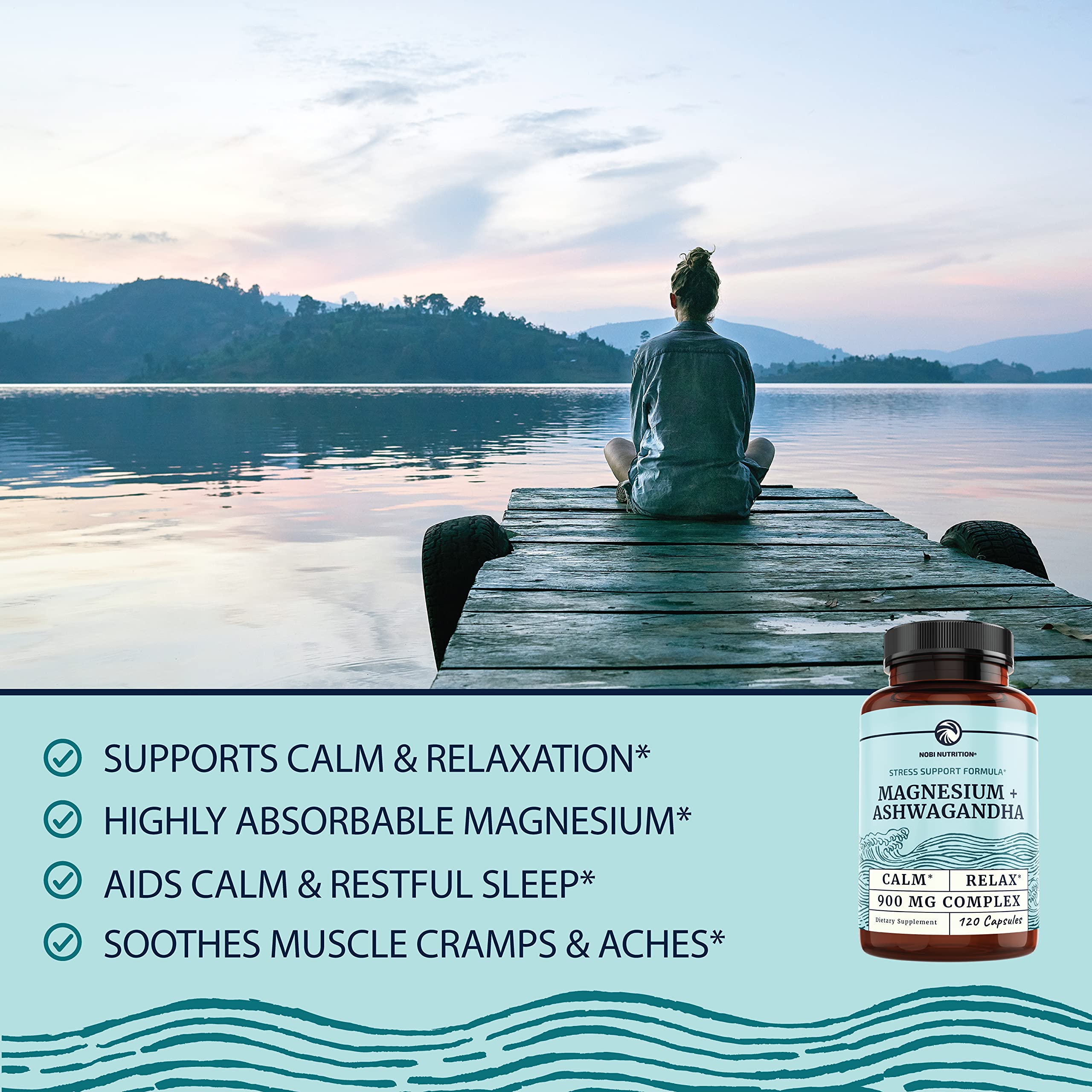 Magnesium Ashwagandha | Calming Magnesium Supplement for Adults | Relax, Rest