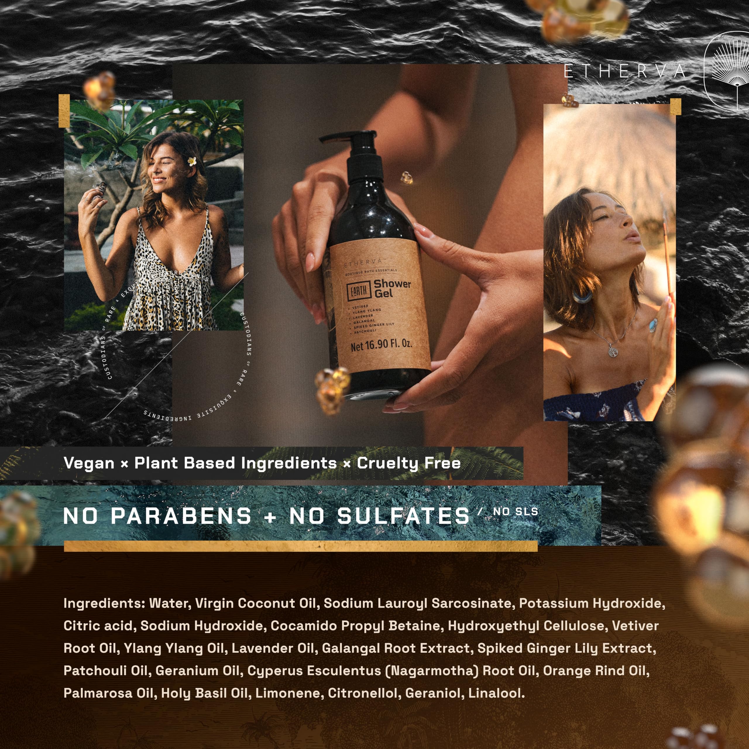 ETHERVA EARTH Body Wash for Men & Women | Patchouli, Vetiver, Incense, Virgin Coconut Oil