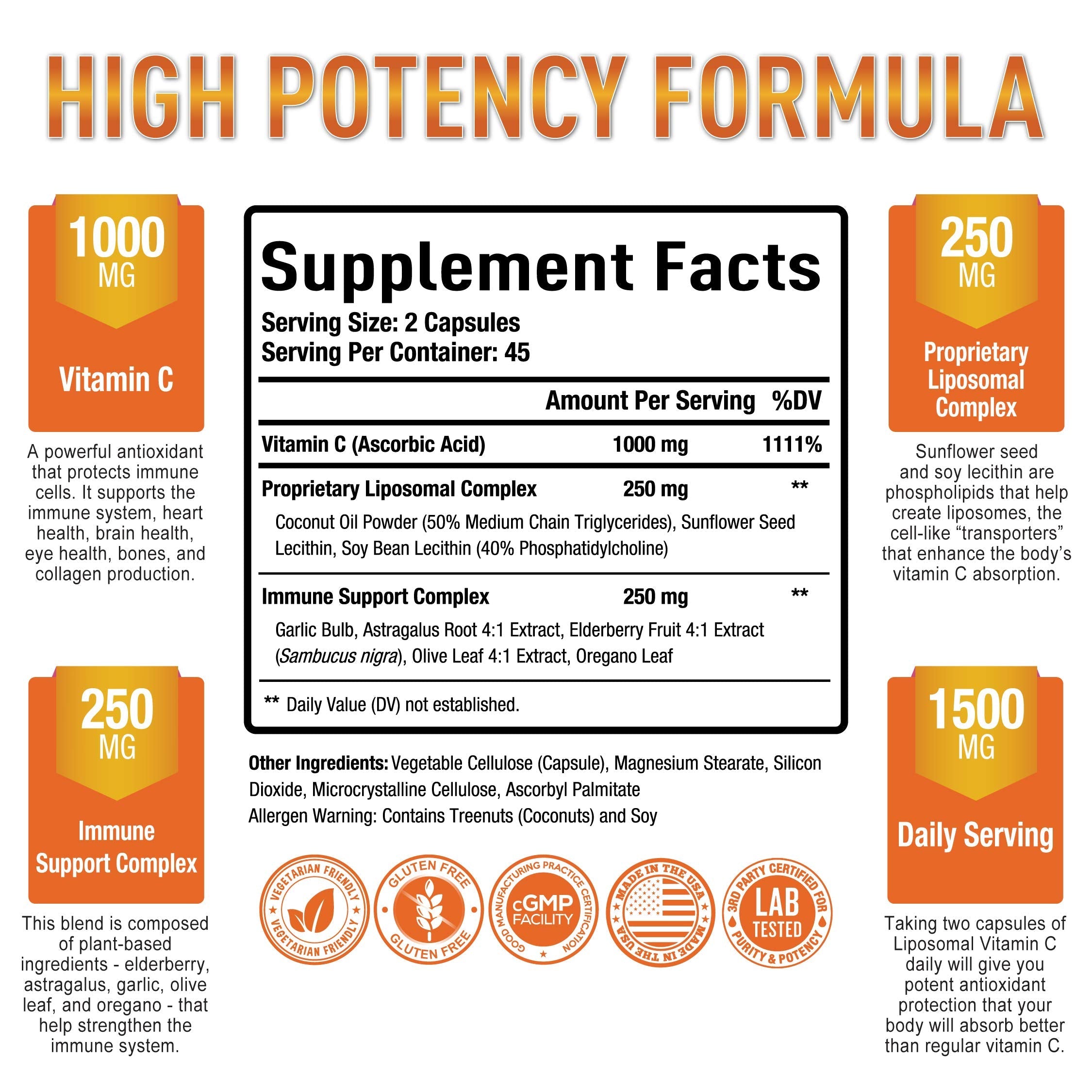 Premium Liposomal Vitamin C Supplement - High Absorption, Fat Soluble Ascorbic Acid