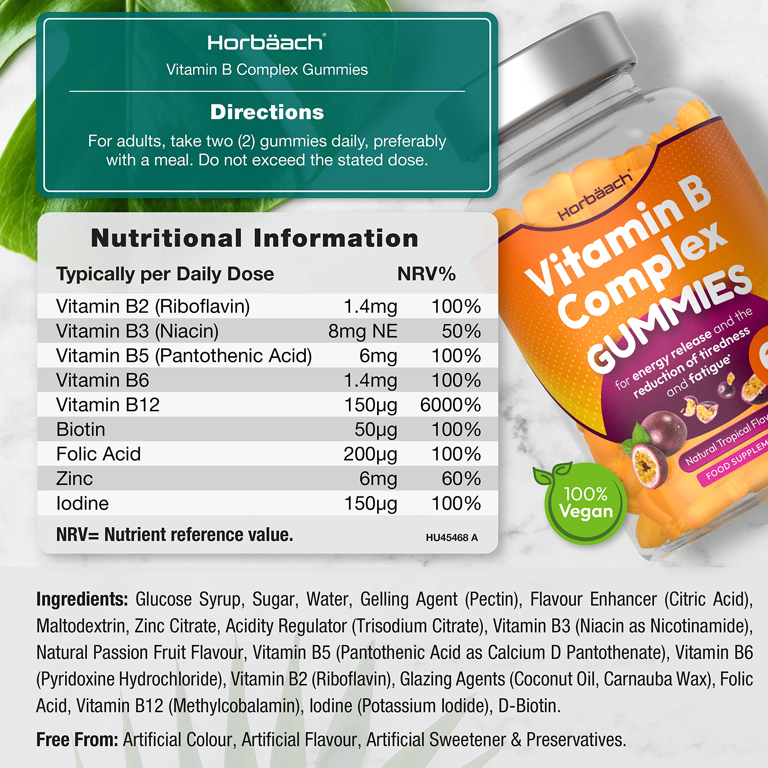 Vitamin B Complex Gummies | 60 Vegan Gummies - Tablet Alternative | High Strength B12