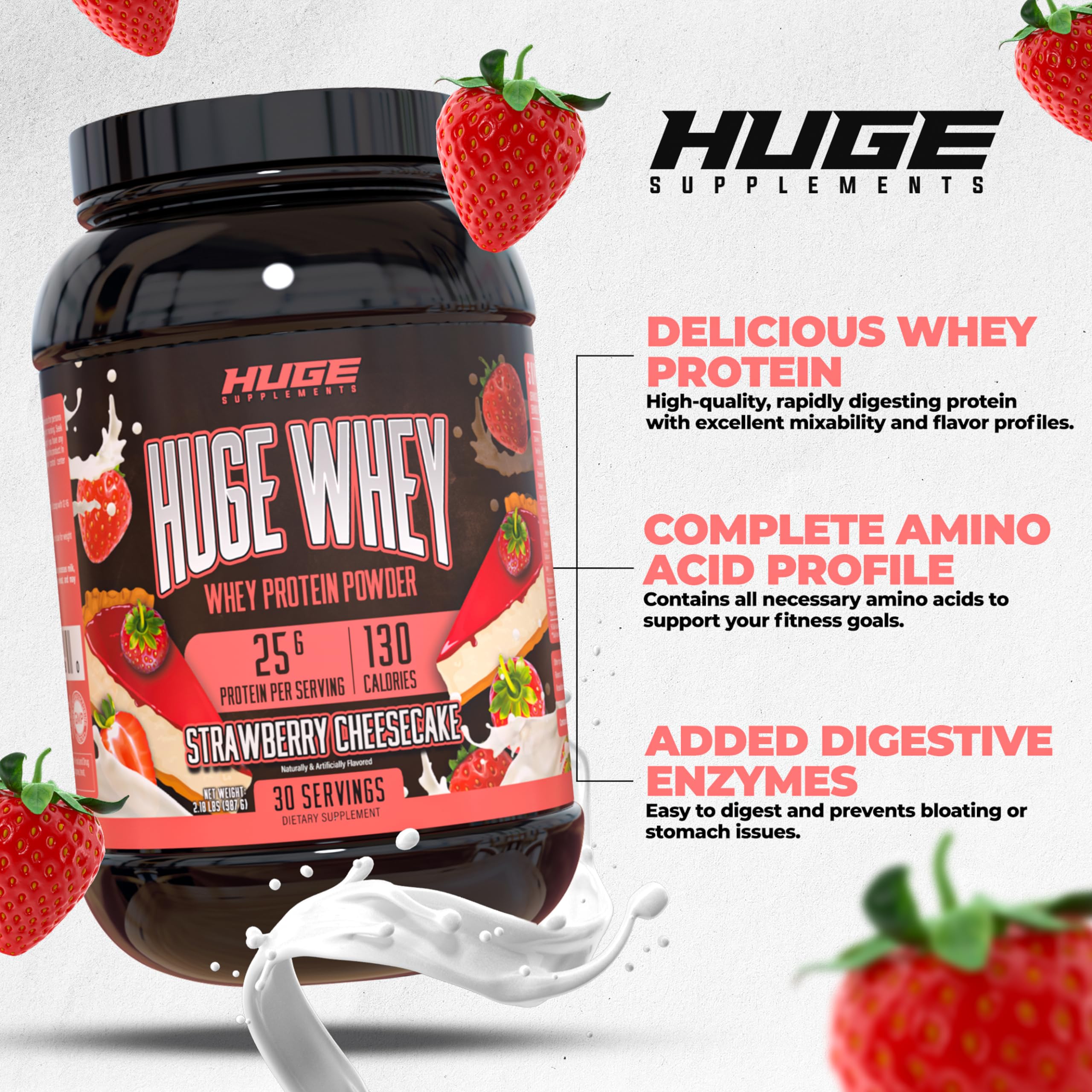 Huge Supplements, Whey Protein Concentrate Powder, Clinically Dosed Formula, 25g