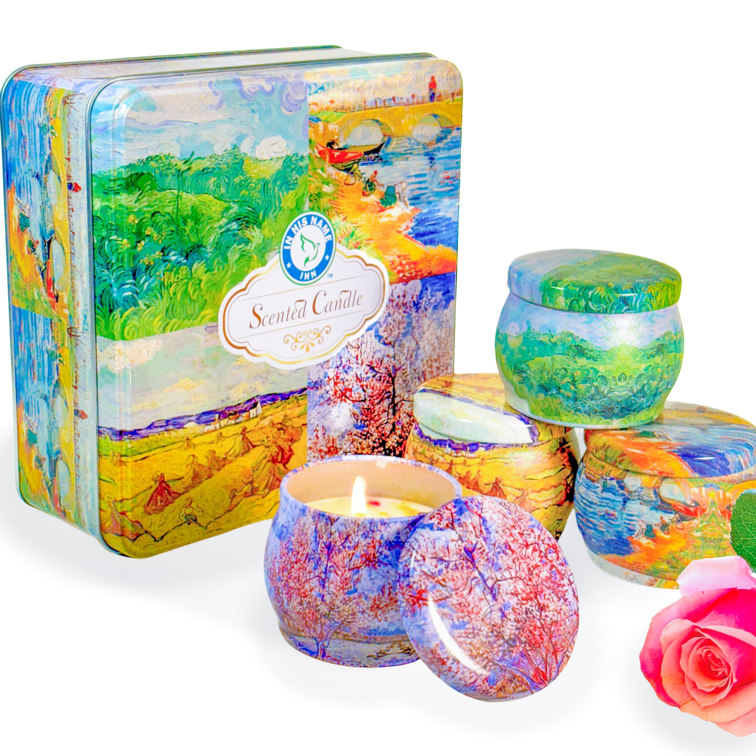 Scented Candles Gift for Women, 4 Pack, Reusable Tin Box, Luxury Candles for Home