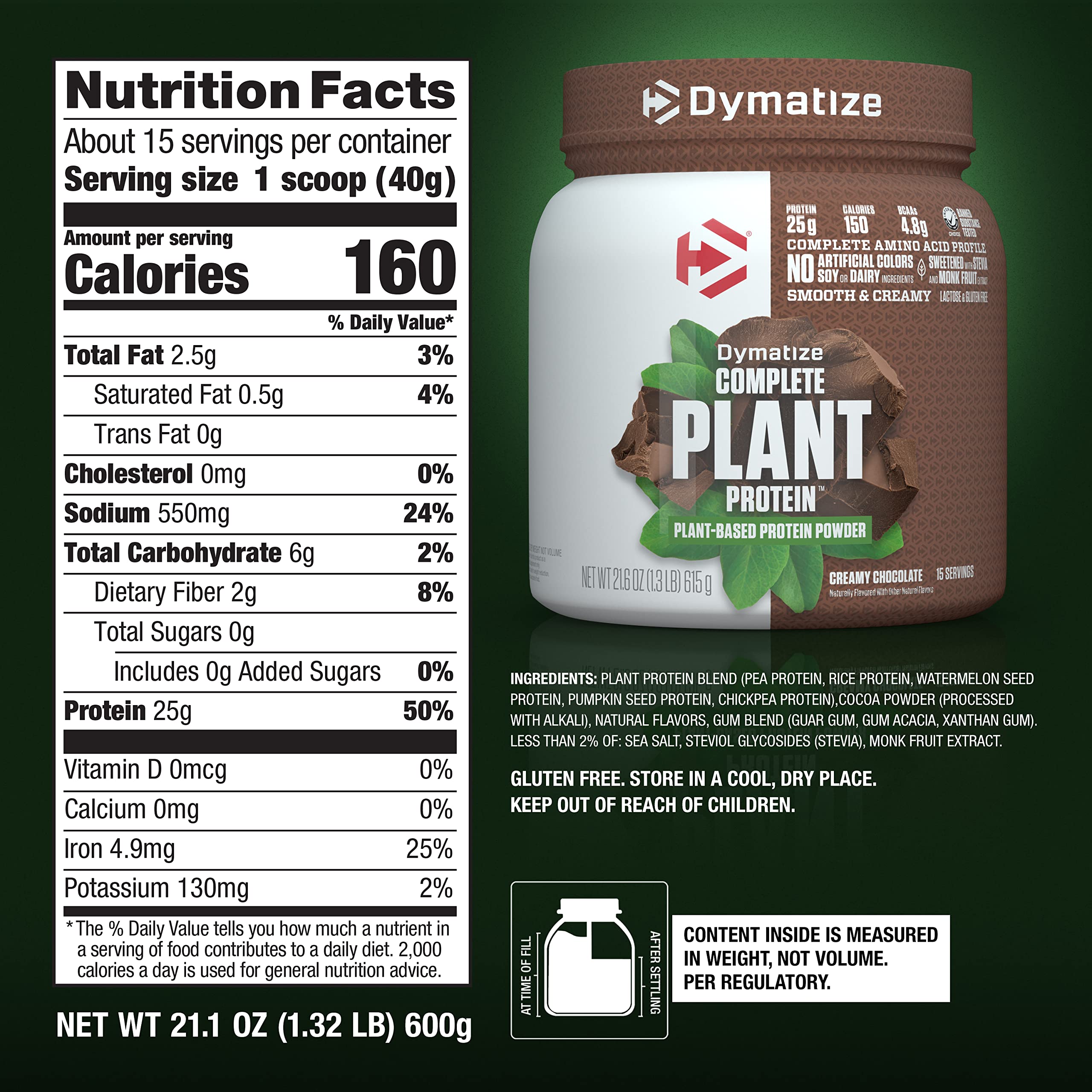 Dymatize Vegan Plant Protein, Creamy Chocolate, 25g Protein, 4.8g BCAAs, Complete