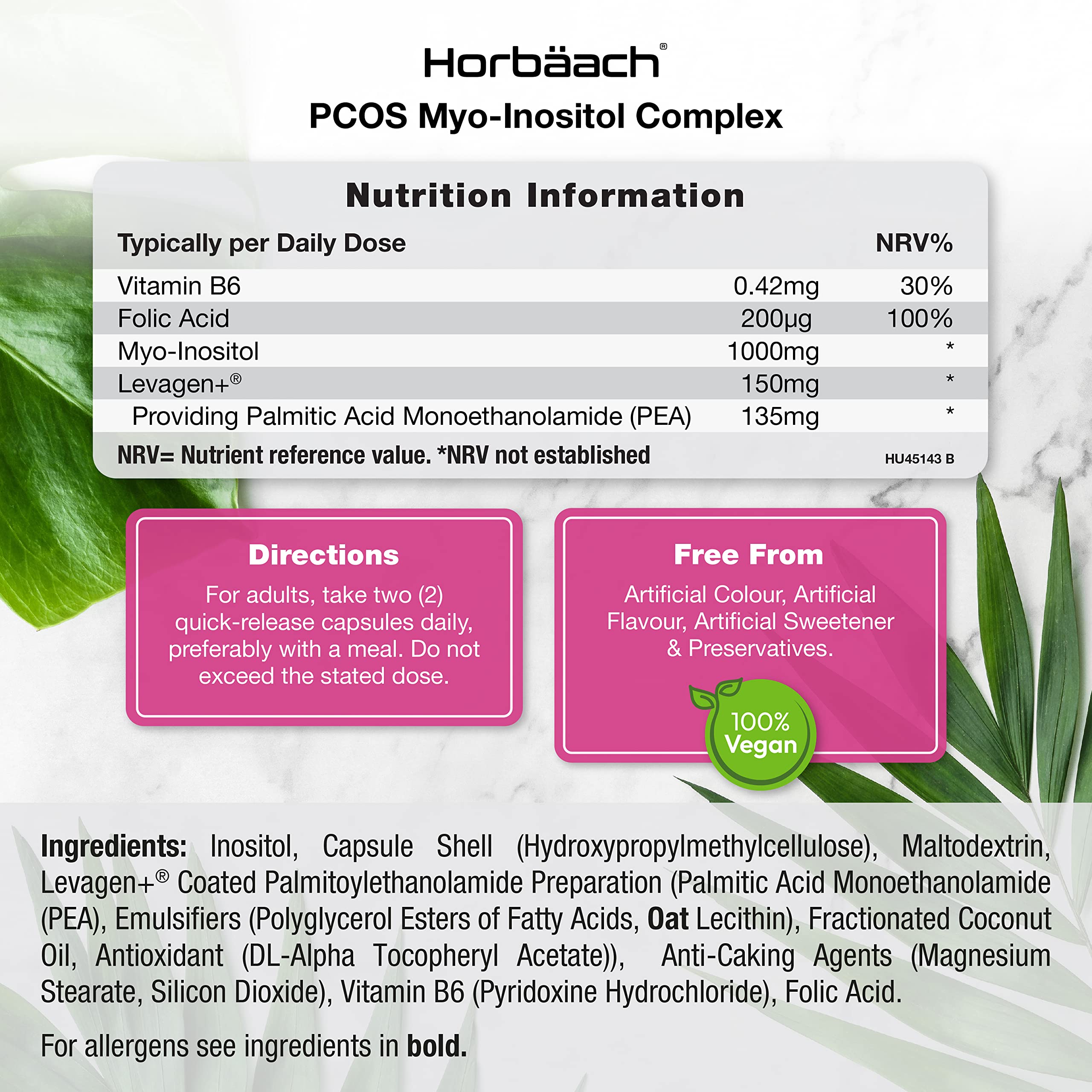 Inositol Supplement for PCOS | 120 Vegan Capsules | Myo-Inositol Complex with Folic Acid