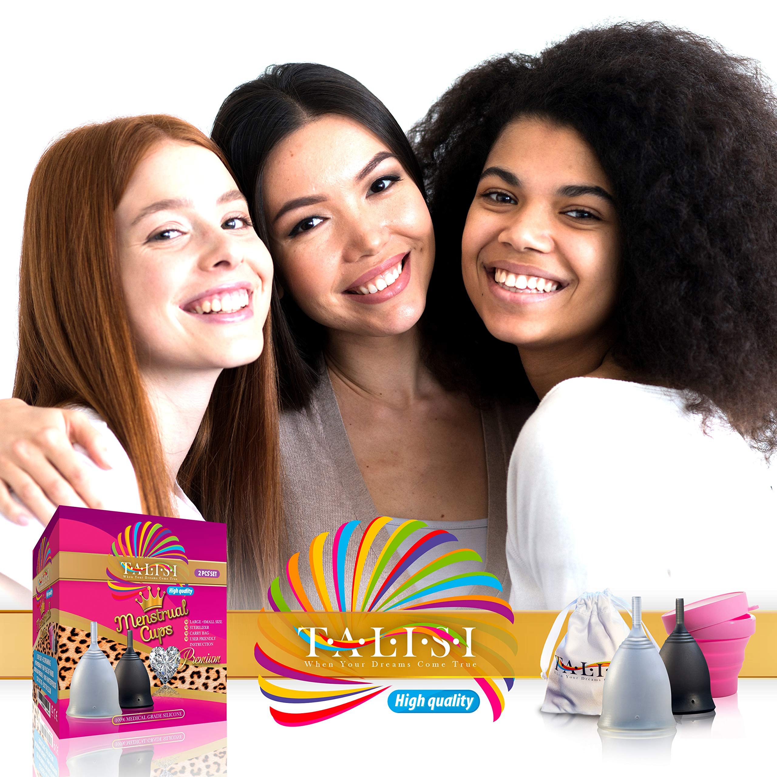 Talisi Soft Menstrual Cups Set of 2 - Reusable Period Cup for Women with Collapsible Case Holder Sterilizer