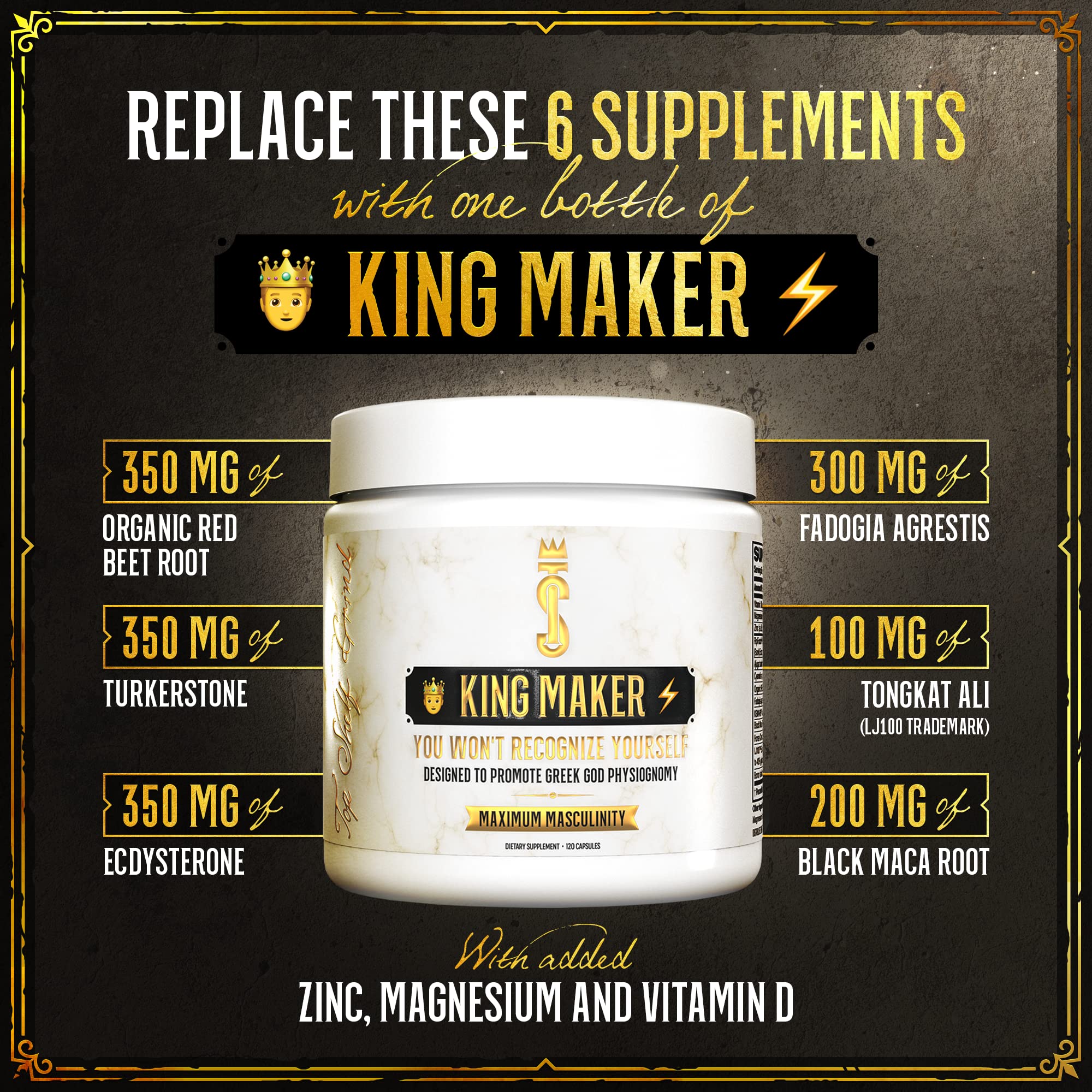 Top Shelf Grind King Maker, 13-in-1 Anabolic Supplement for Men to Increase Stamina