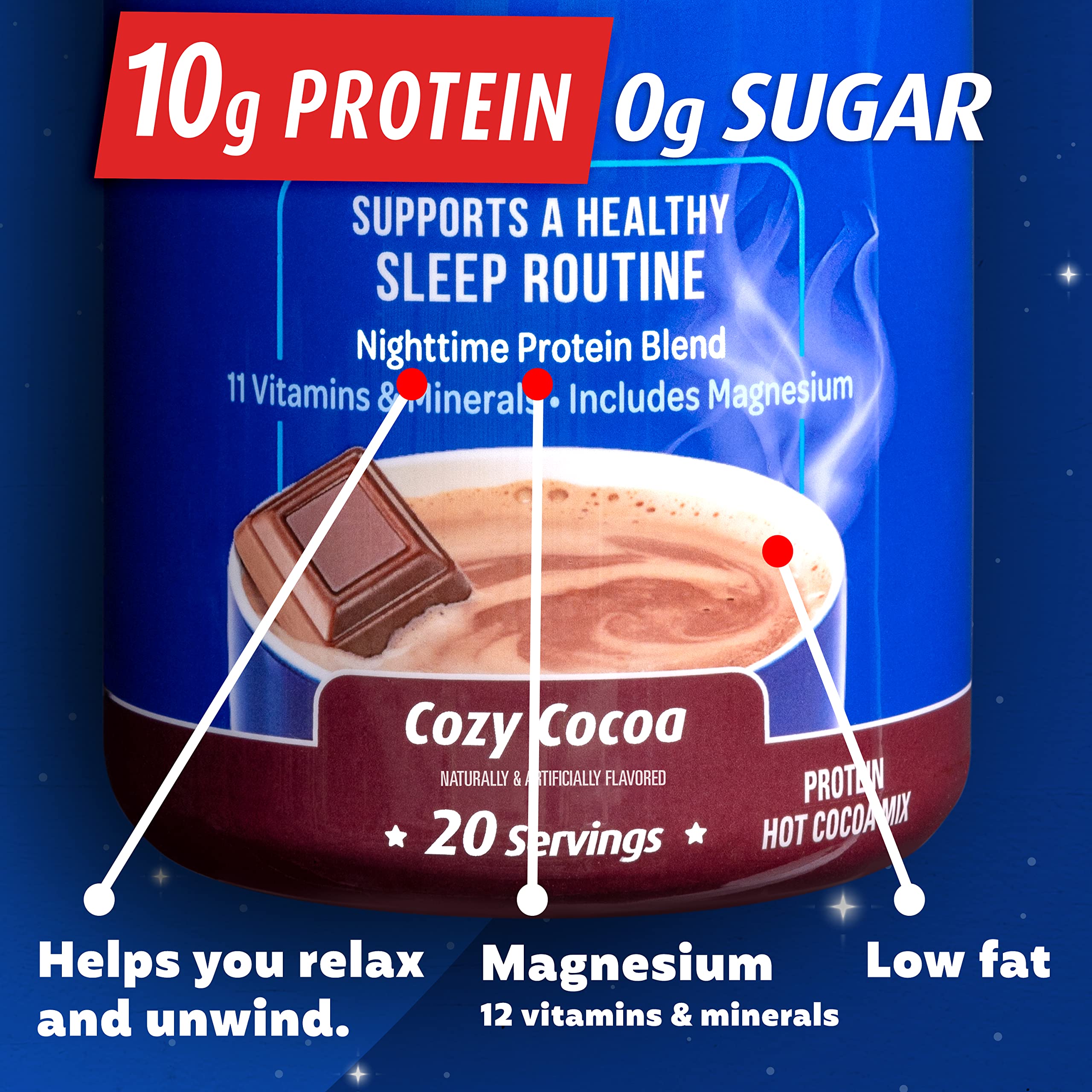 Premier Protein Good Night Protein Powder, Hot Cocoa Mix, 10g Protein, 0g Sugar
