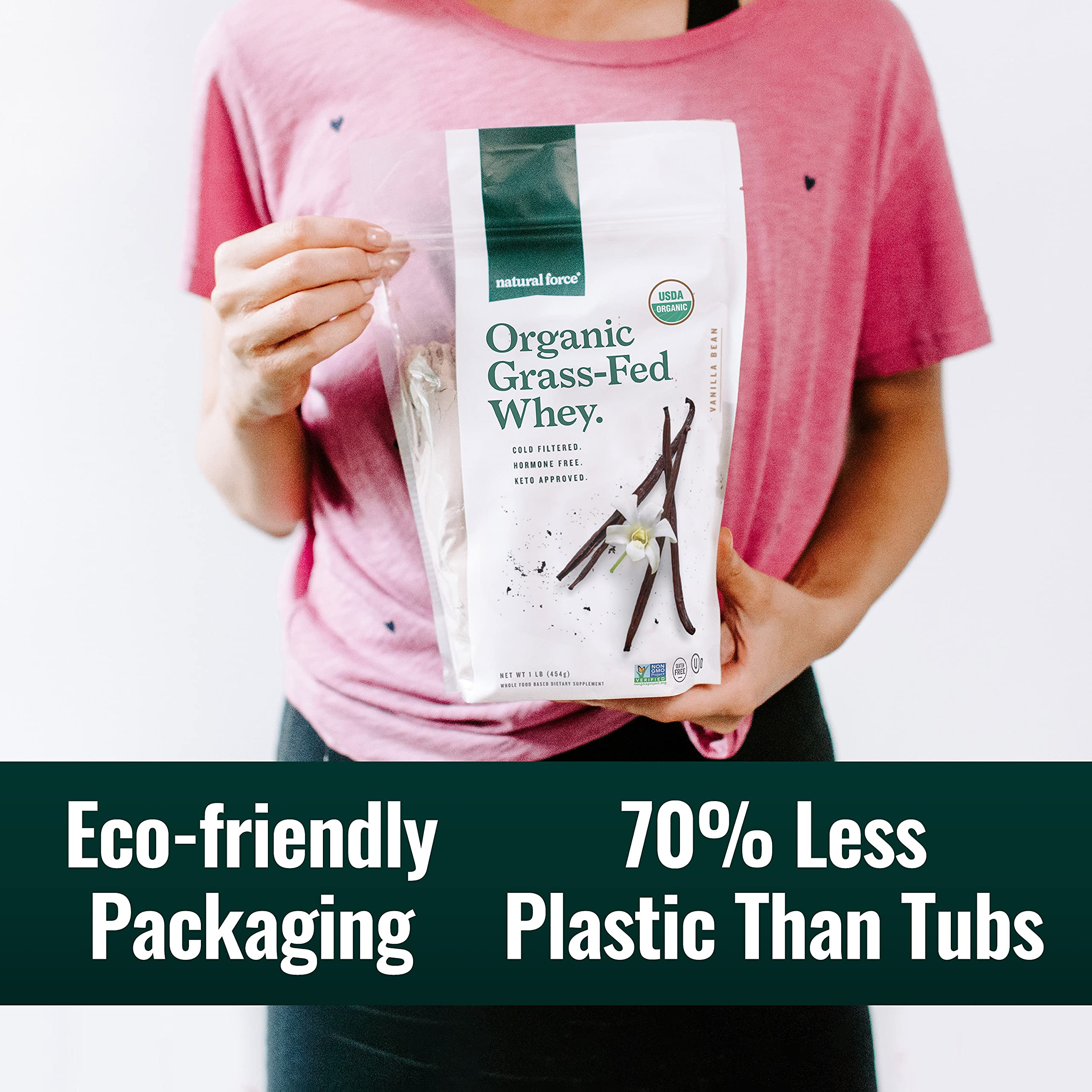 Natural Force Grass Fed Organic Whey Protein Powder – Non GMO Verified, Humane